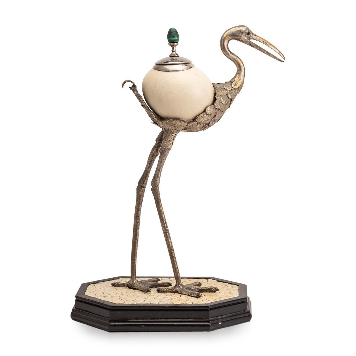 Anthony Redmile Ostrich Egg Box Mounted on Silver Plated Crane, circa 1970 In Good Condition In Royal Tunbridge Wells, Kent