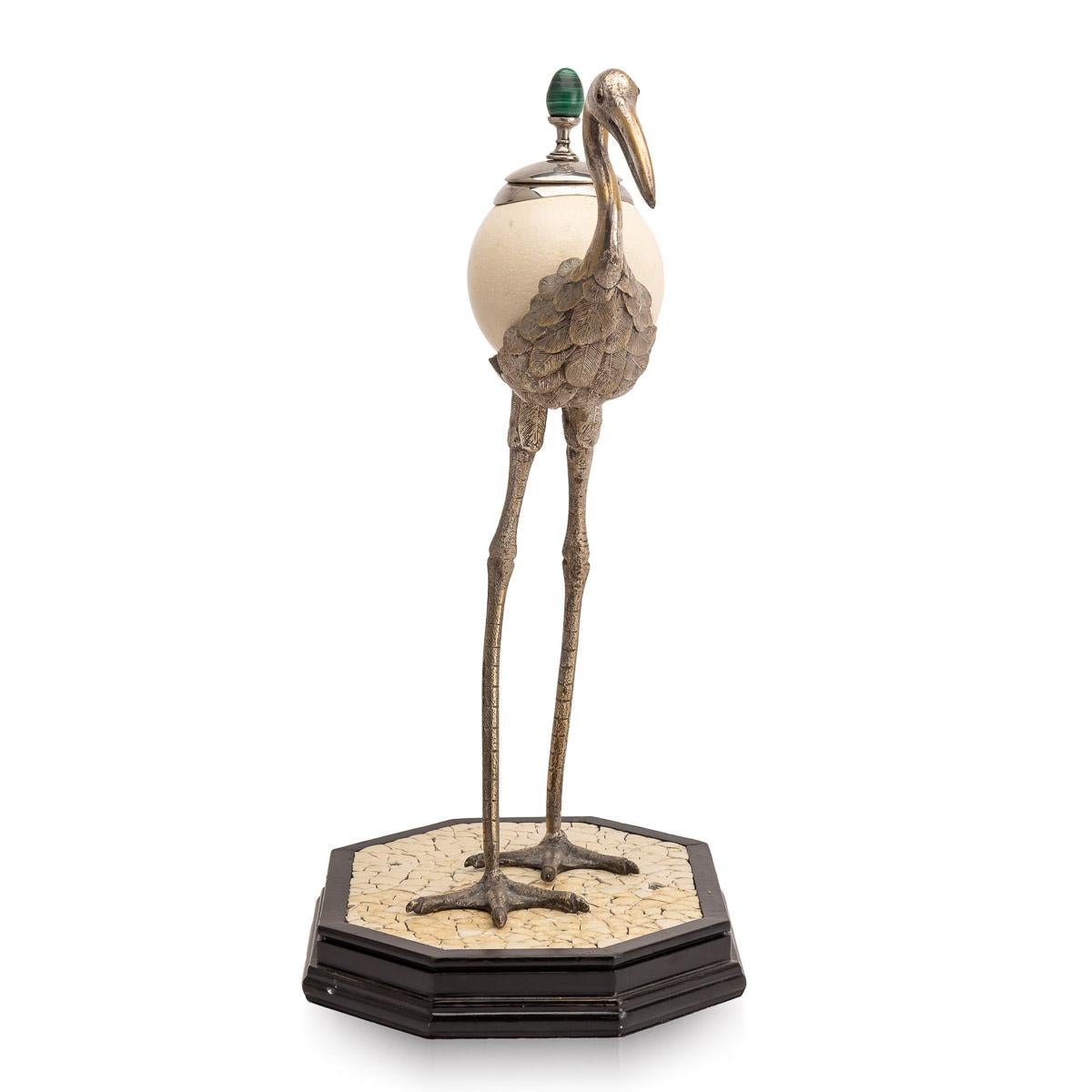 20th Century Anthony Redmile Ostrich Egg Box Mounted on Silver Plated Crane, circa 1970
