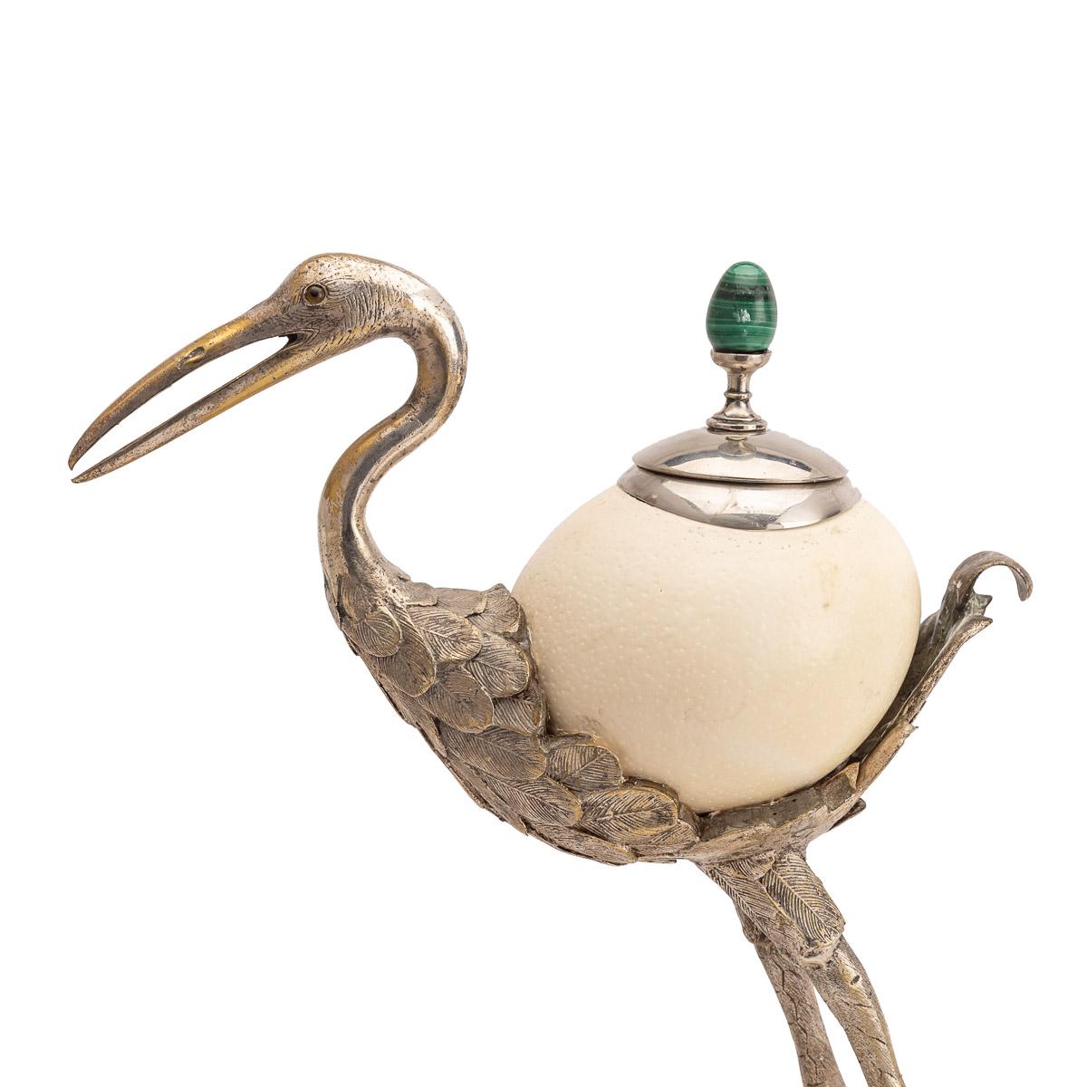 Anthony Redmile Ostrich Egg Box Mounted on Silver Plated Crane, circa 1970 2