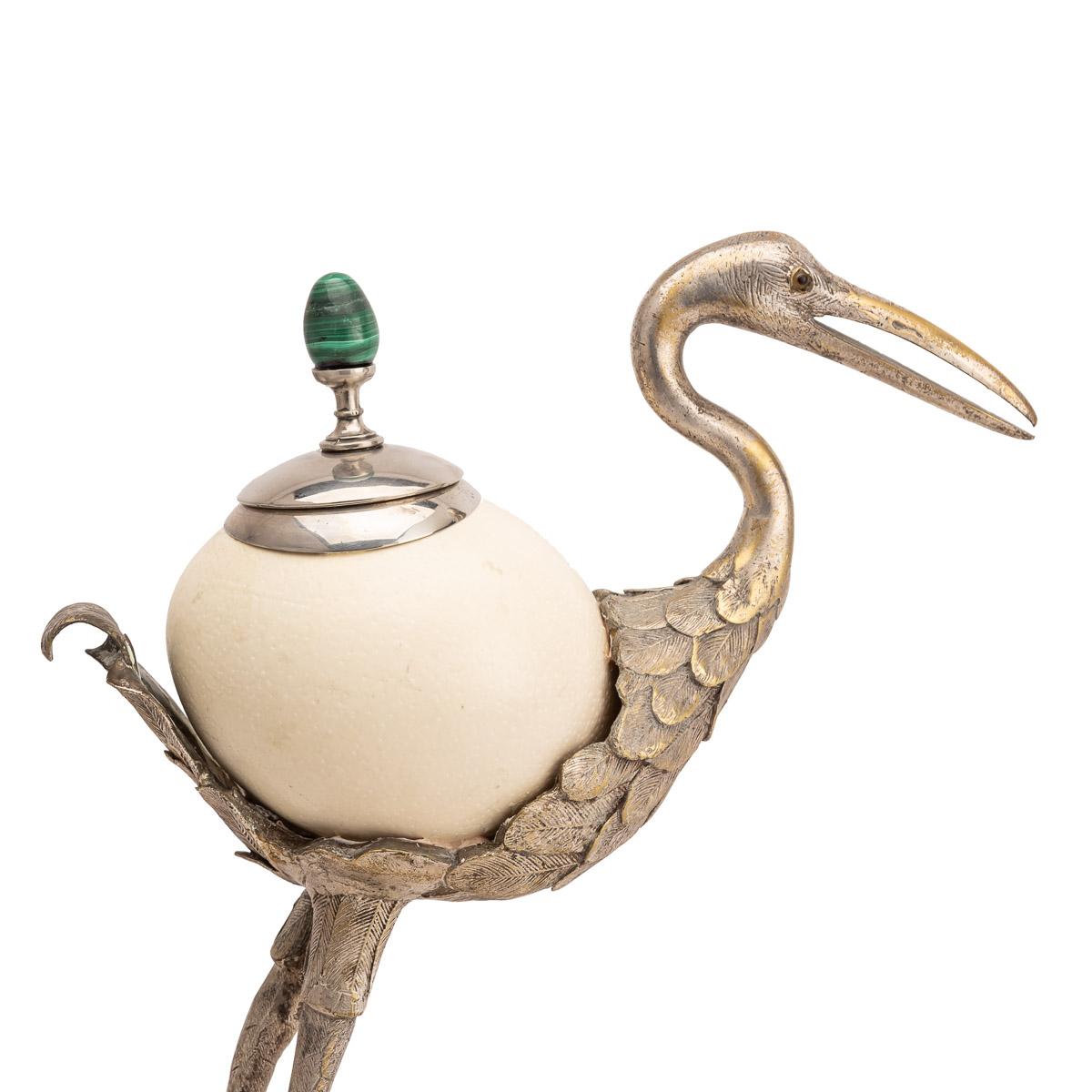 Anthony Redmile Ostrich Egg Box Mounted on Silver Plated Crane, circa 1970 3