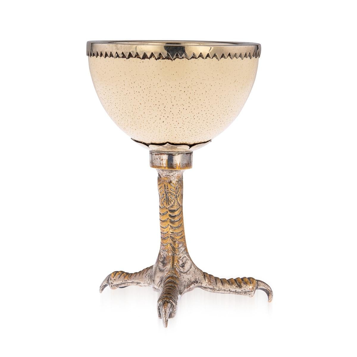 British Anthony Redmile Ostrich Egg Box Mounted on Silver Plated Cup, London, c.1970