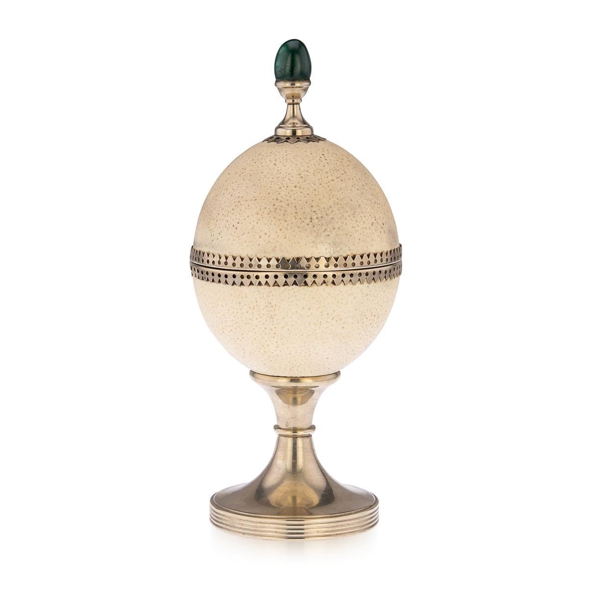 Anthony Redmile Ostrich Egg Box Mounted on Silver Plated Cup, London, c.1970 In Good Condition In Royal Tunbridge Wells, Kent