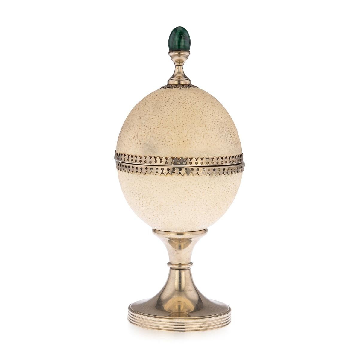 20th Century Anthony Redmile Ostrich Egg Box Mounted on Silver Plated Cup, London, c.1970