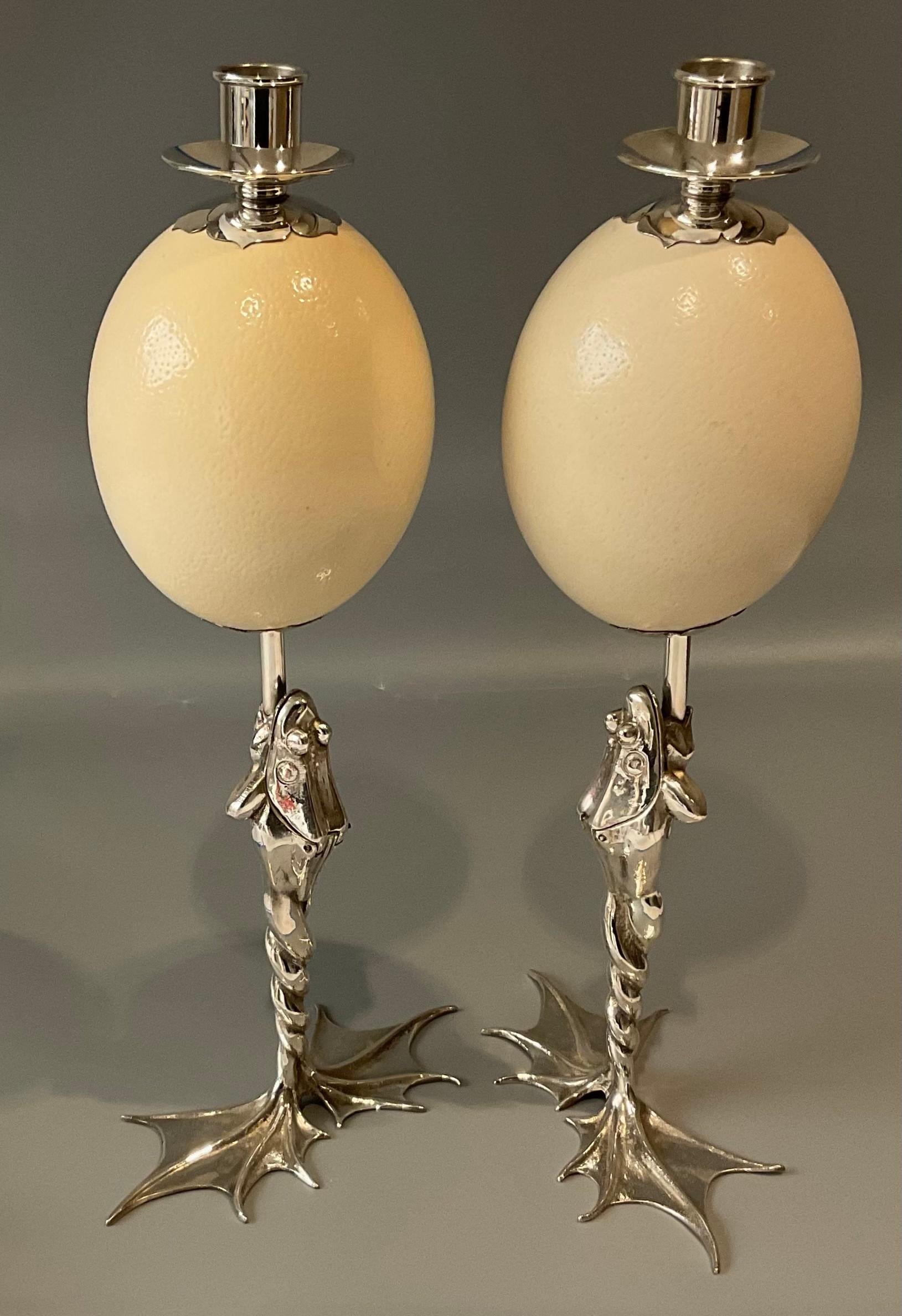 Late 20th Century Anthony Redmile Pair Artist Signed Frog Candles Ostrich Egg Sculptures