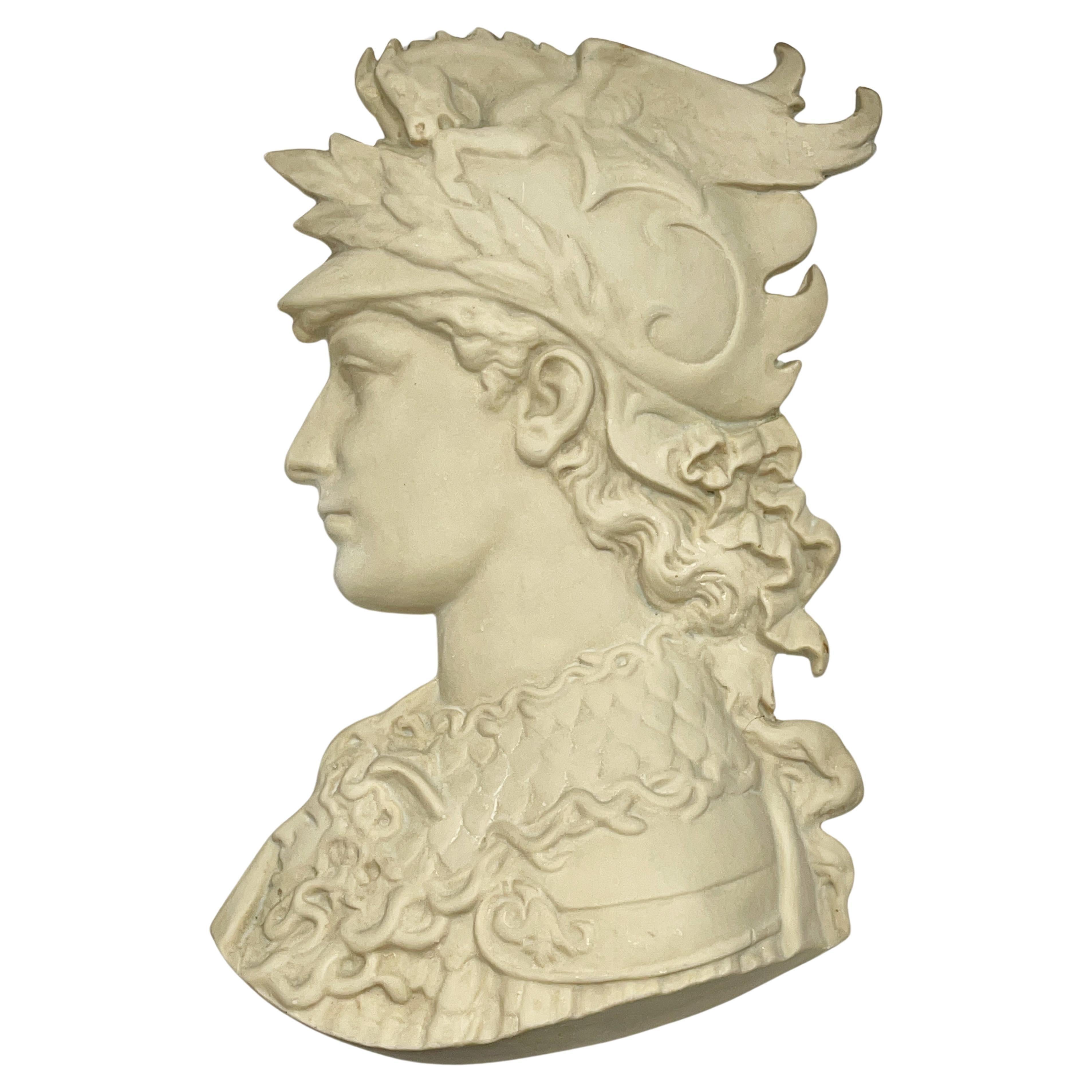 Wall mounted profile in relief of Perseus in cast marble resin and fiberglass by Anthony Redmile (born 1940) of London circa 1990, after a bronze bas relief sculpture by Edmond Louis Charles Tassel (active 1870-1900).
Anthony Redmile (aka J. Antony