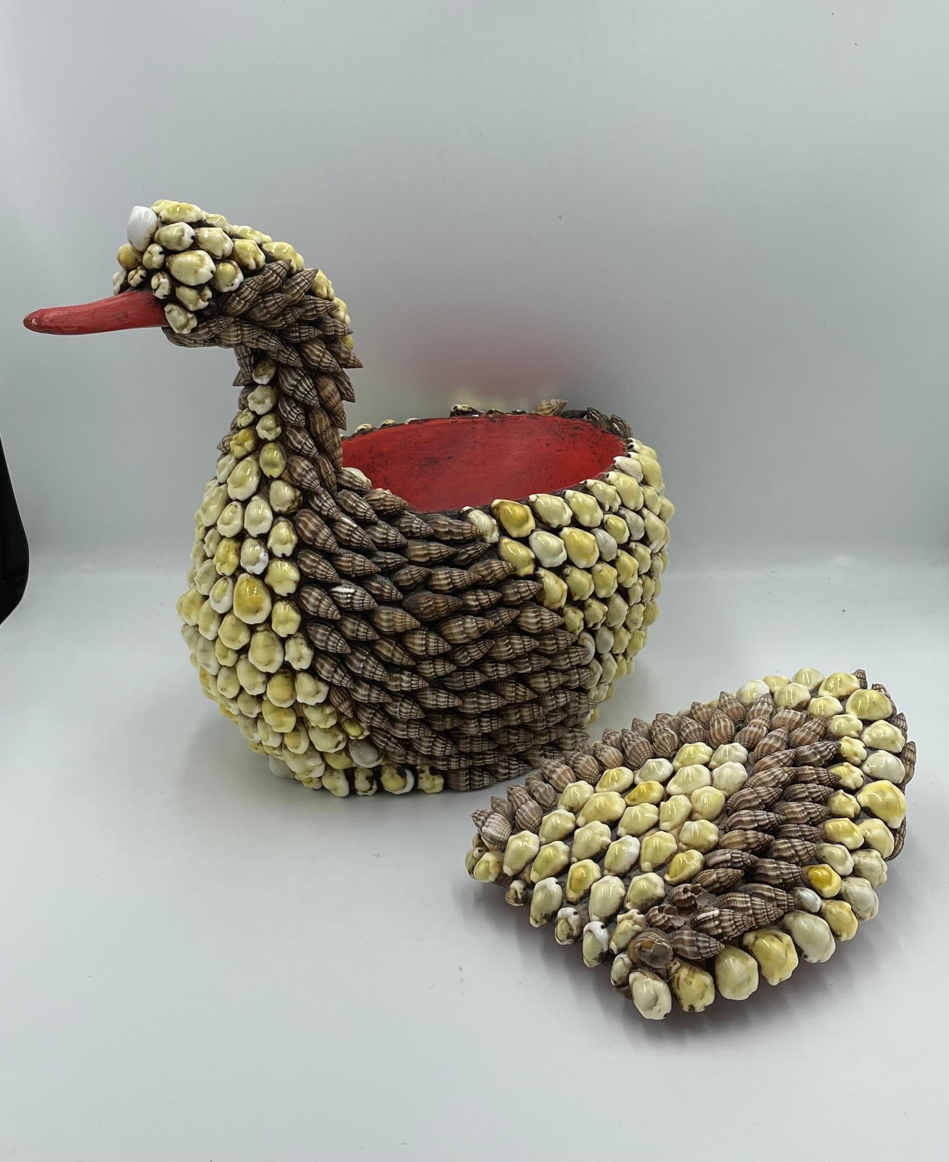 Folk Art Anthony Redmile Shell Encrusted Duck or Swan Box Redmile Objects London England For Sale