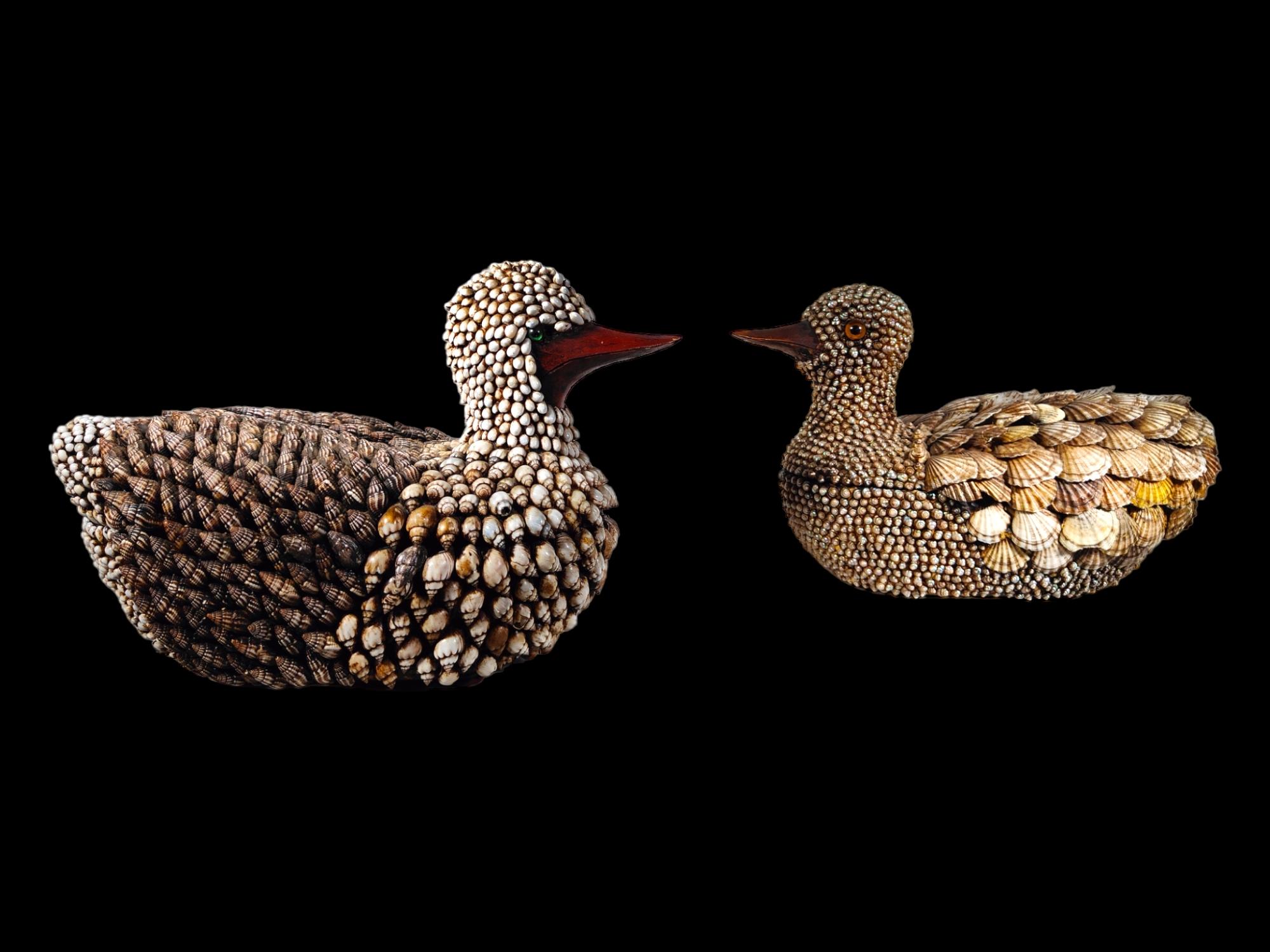 Mid-20th Century Anthony Redmile Shell Encrusted Ducks Boxes For Sale
