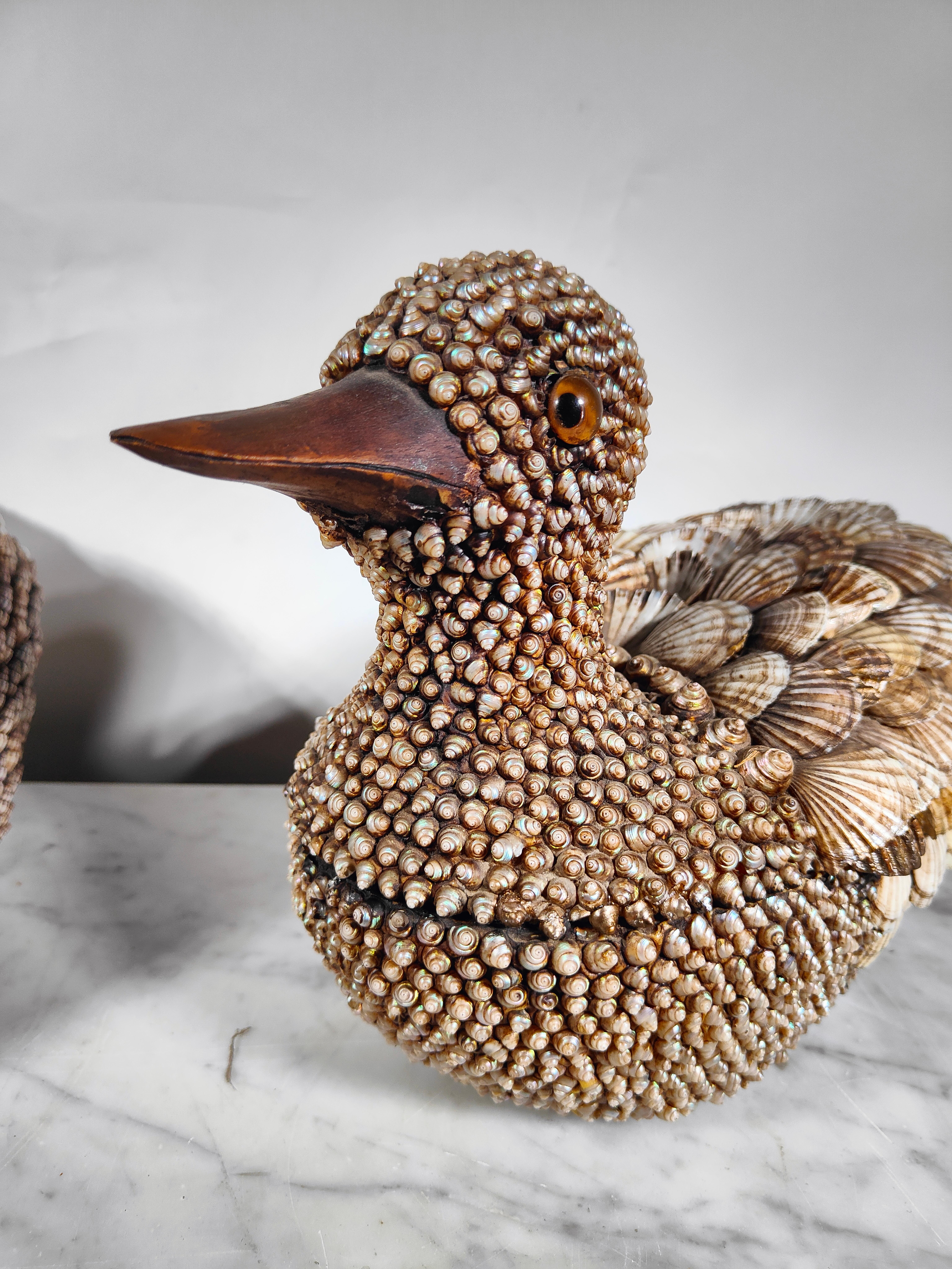 Fruitwood Anthony Redmile Shell Encrusted Ducks Boxes For Sale