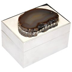 Retro Anthony Redmile Silver Plate Box with Agate Top London, circa 1970