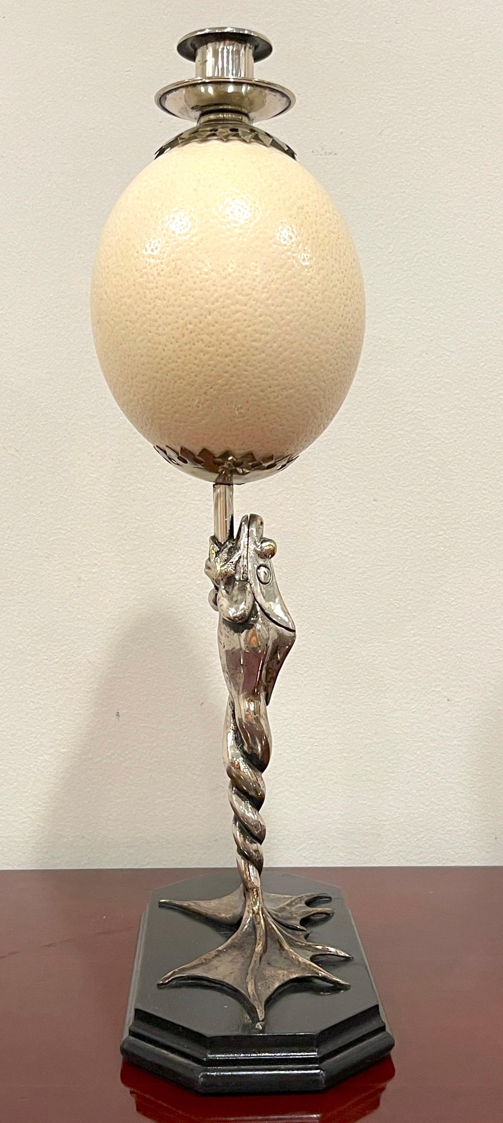 Anthony Redmile Silverplated Figural Frog Mounted Ostrich Egg Candlestick For Sale 1