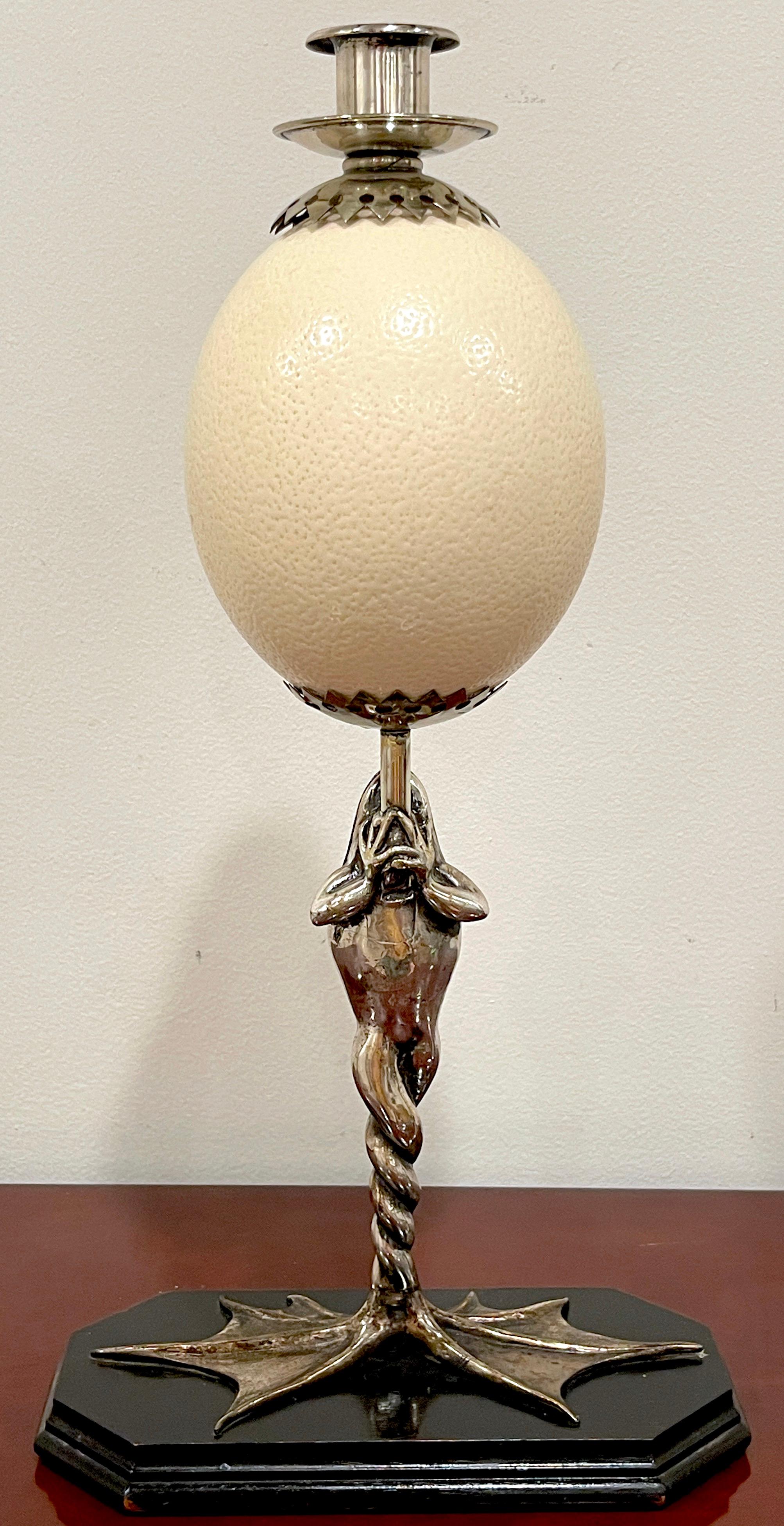 Anthony Redmile Silverplated Figural Frog Mounted Ostrich Egg Candlestick For Sale 2