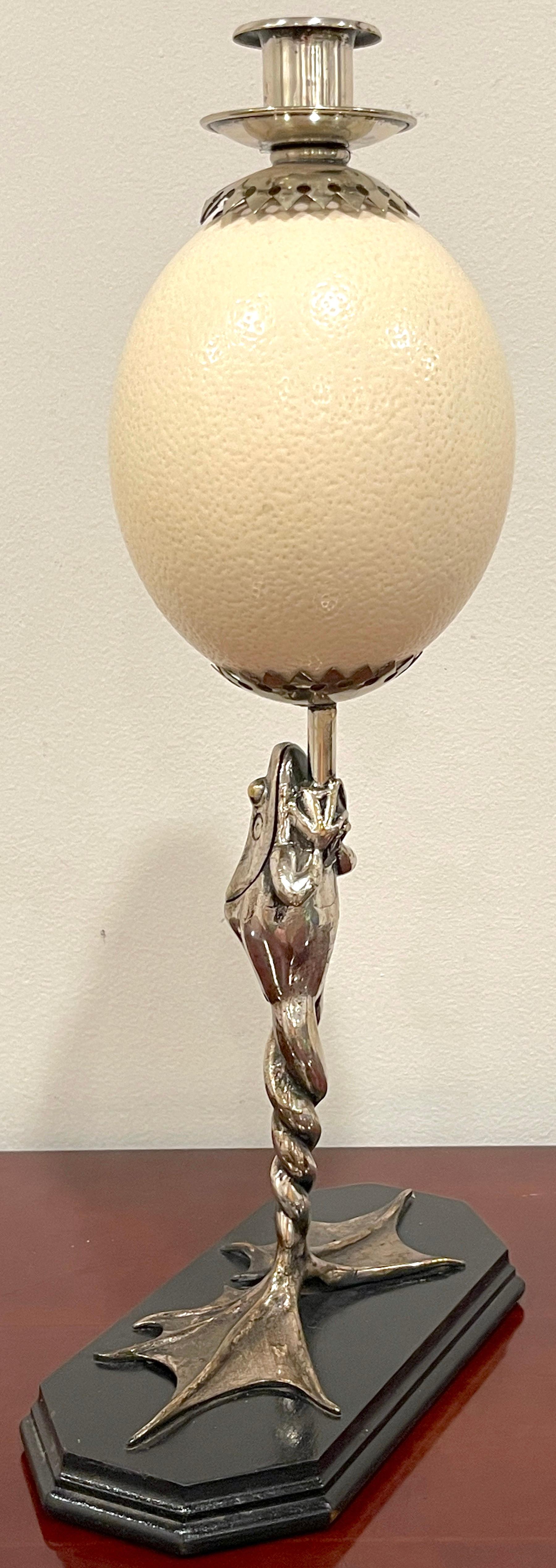 Anthony Redmile Silverplated Figural Frog Mounted Ostrich Egg Candlestick For Sale 3