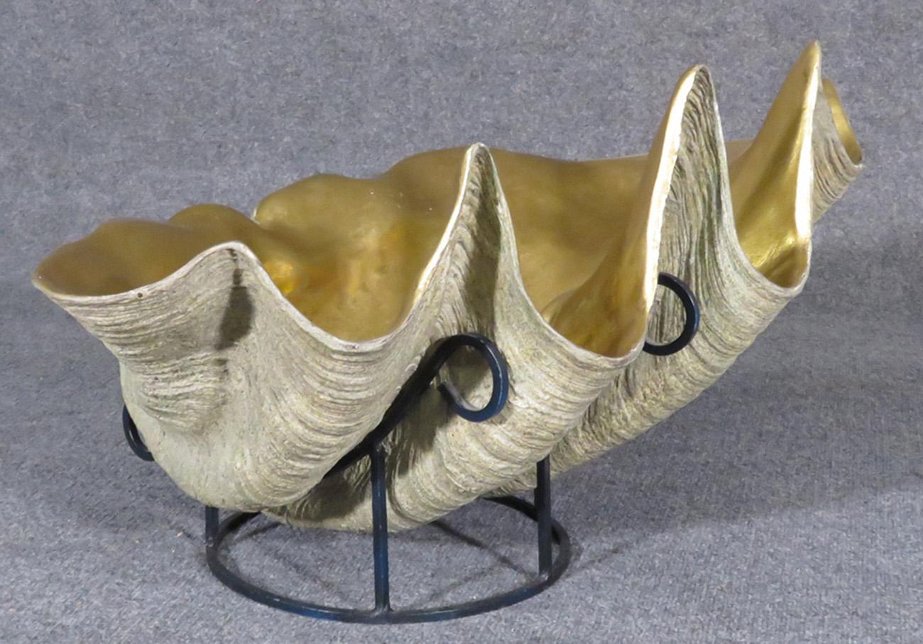 Rococo Anthony Redmile Style Gilded Naturalistic Giant Scallop Shell Bowl Centerpiece