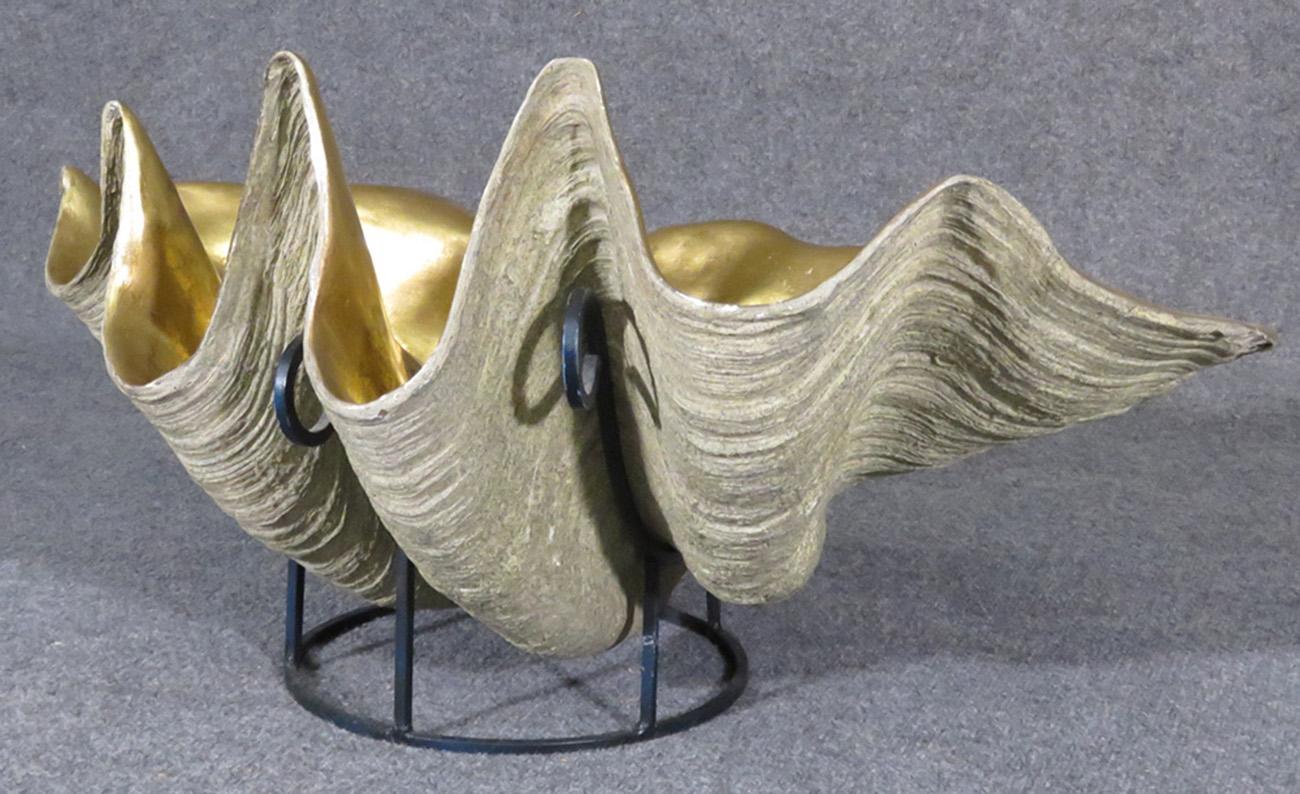 French Anthony Redmile Style Gilded Naturalistic Giant Scallop Shell Bowl Centerpiece