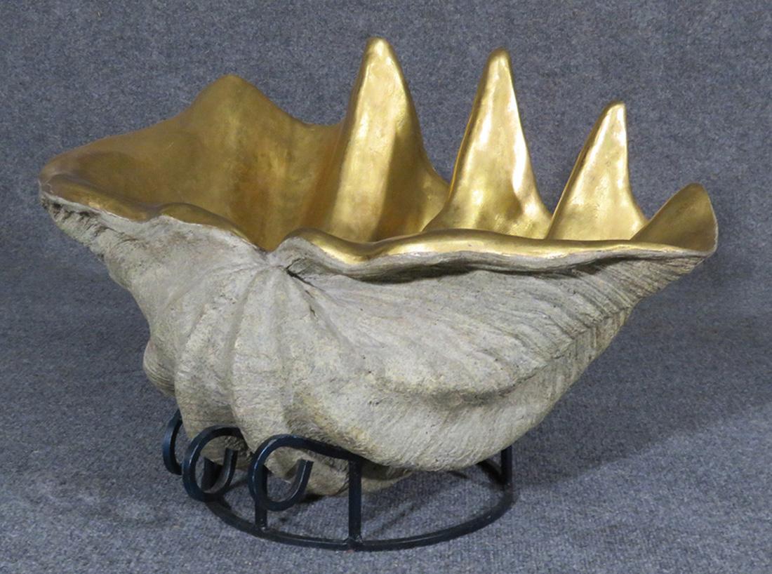Contemporary Anthony Redmile Style Gilded Naturalistic Giant Scallop Shell Bowl Centerpiece