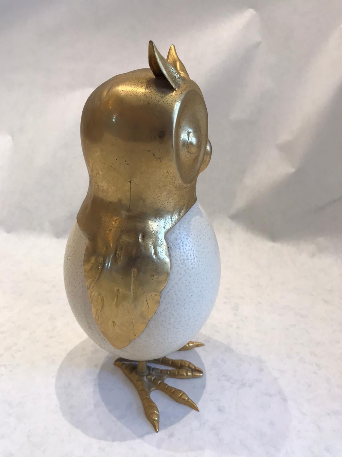 British Anthony Redmile Style Ostrich Egg and Brass Owl Sculpture