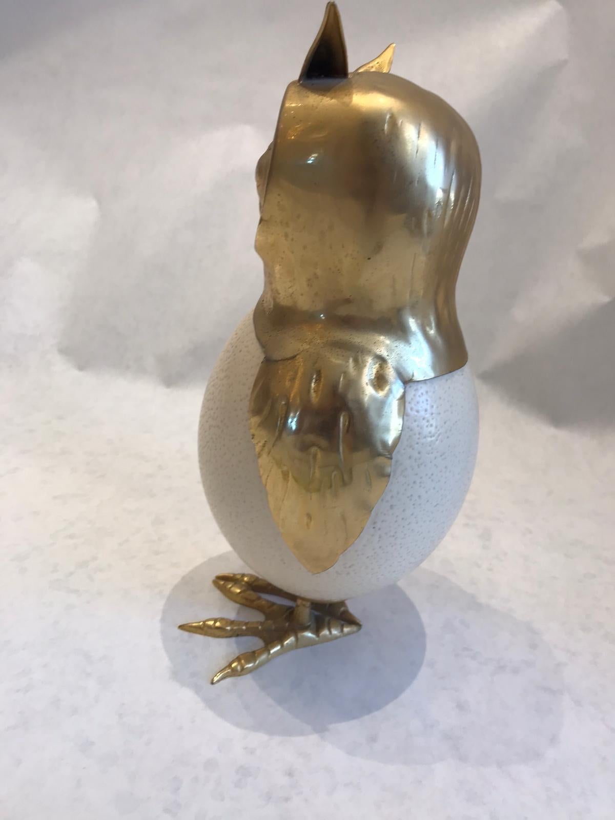 Anthony Redmile Style Ostrich Egg and Brass Owl Sculpture In Good Condition In East Hampton, NY