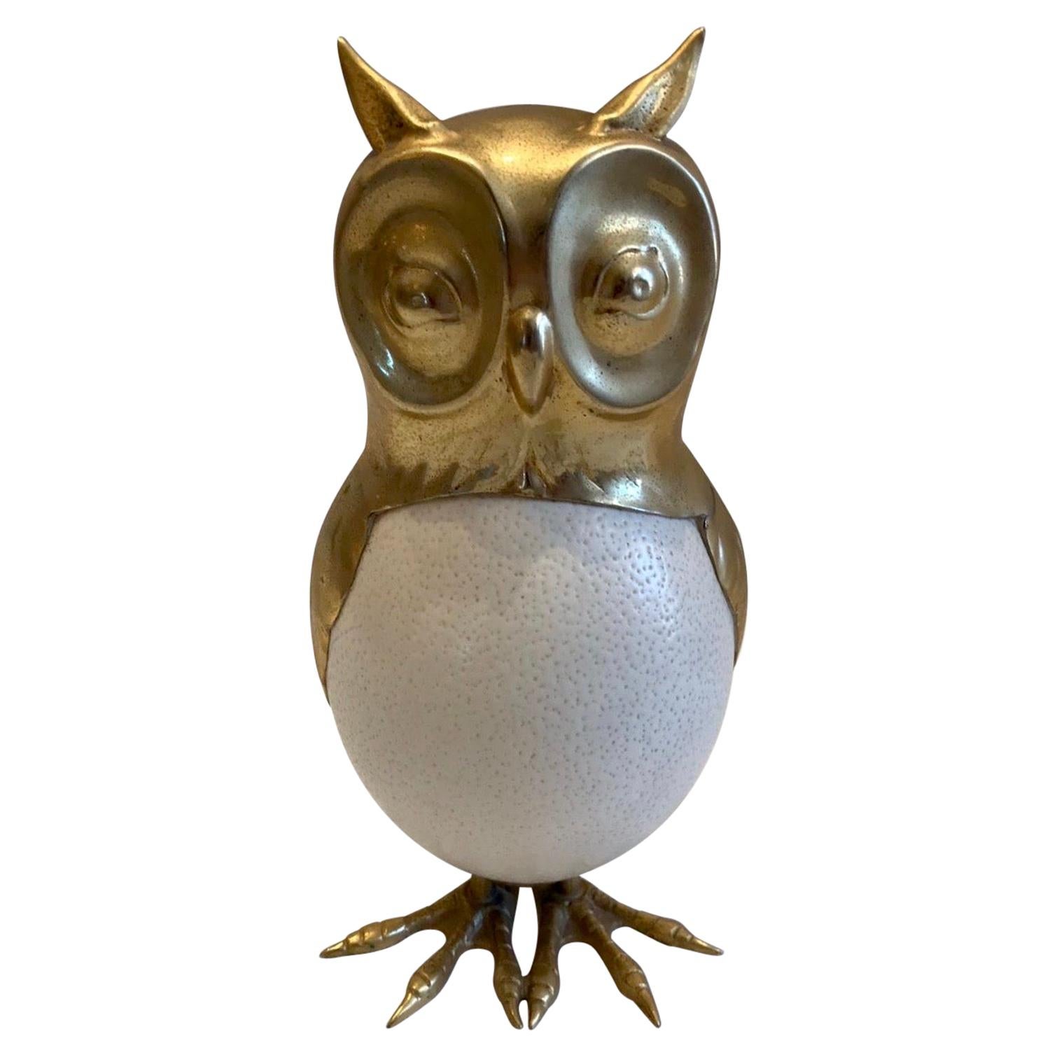 Anthony Redmile Style Ostrich Egg and Brass Owl Sculpture