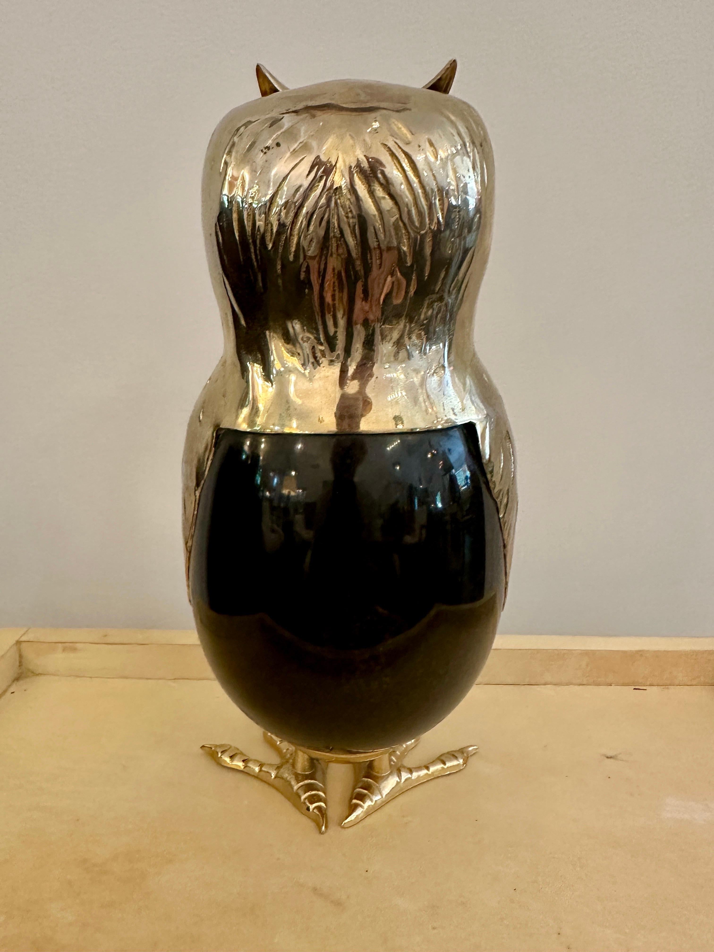 Darling as can be, this whimsical vintage owl sculpture made from gilded metal and a stone body. Not signed but possibly by Anthony Redmile. It is of very high quality in detail, craftsmanship and proportion.