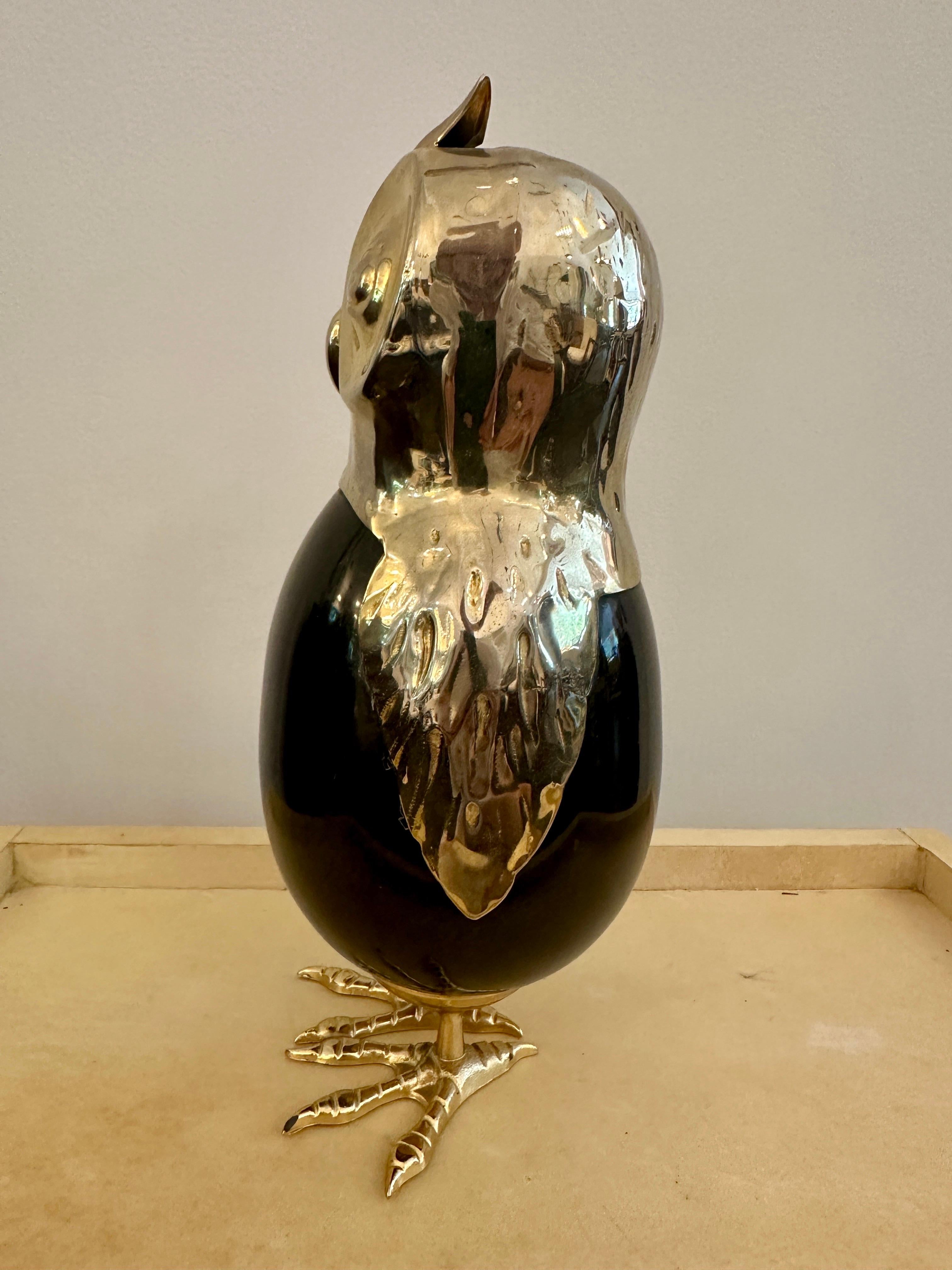 British Anthony Redmile Style Stone Egg and Brass Owl Sculpture For Sale