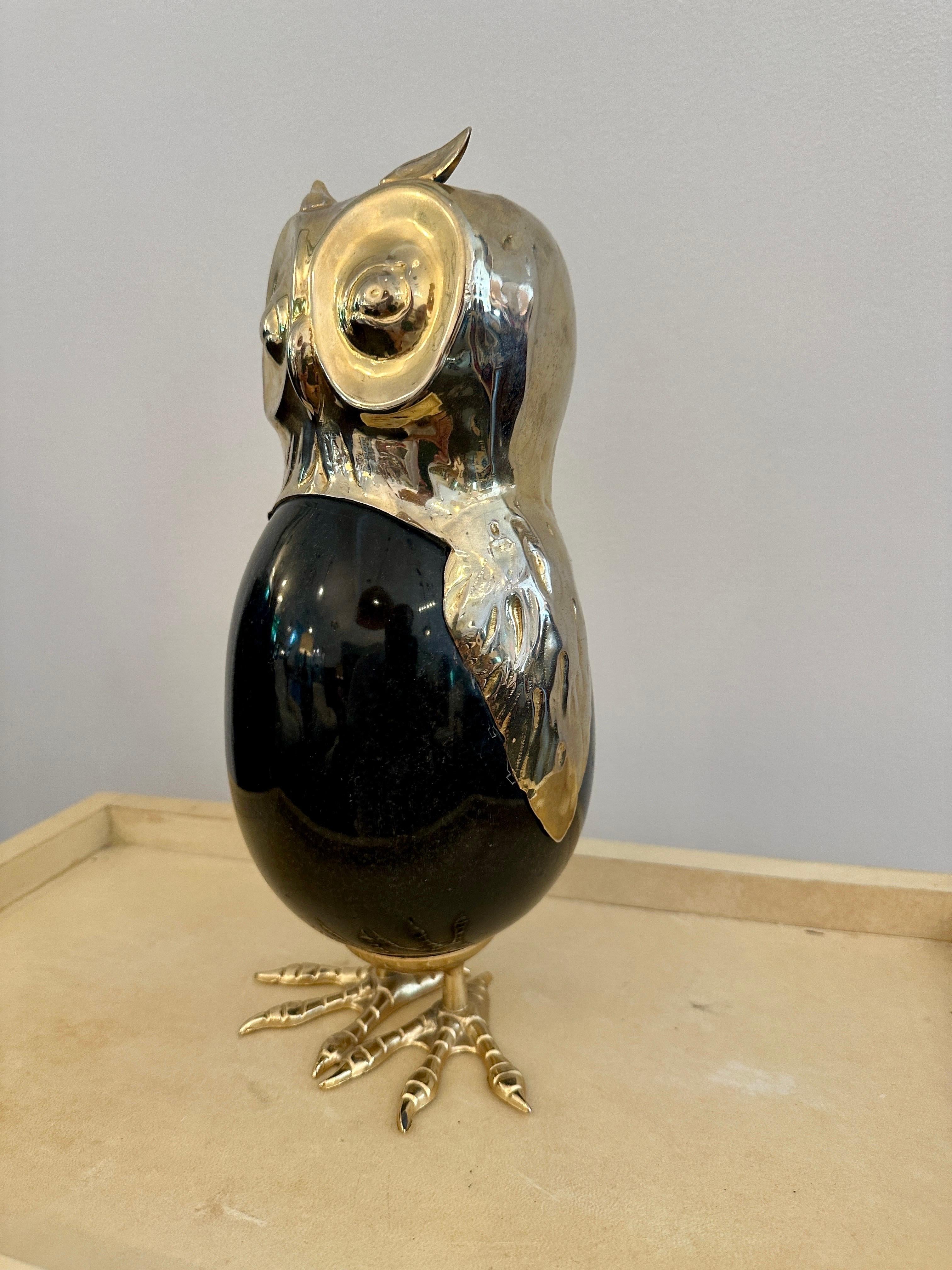 Anthony Redmile Style Stone Egg and Brass Owl Sculpture In Good Condition For Sale In North Miami, FL
