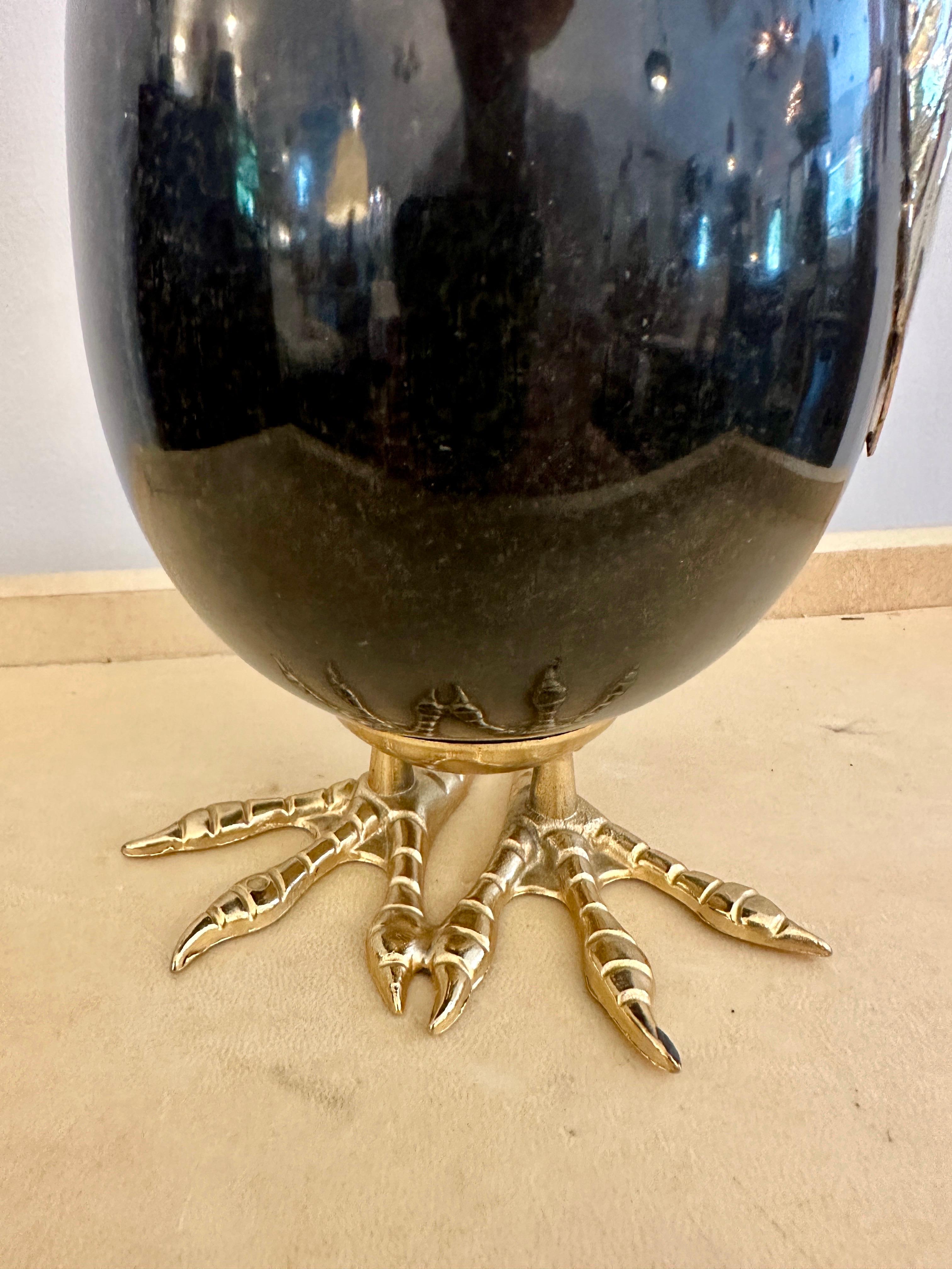 Late 20th Century Anthony Redmile Style Stone Egg and Brass Owl Sculpture For Sale