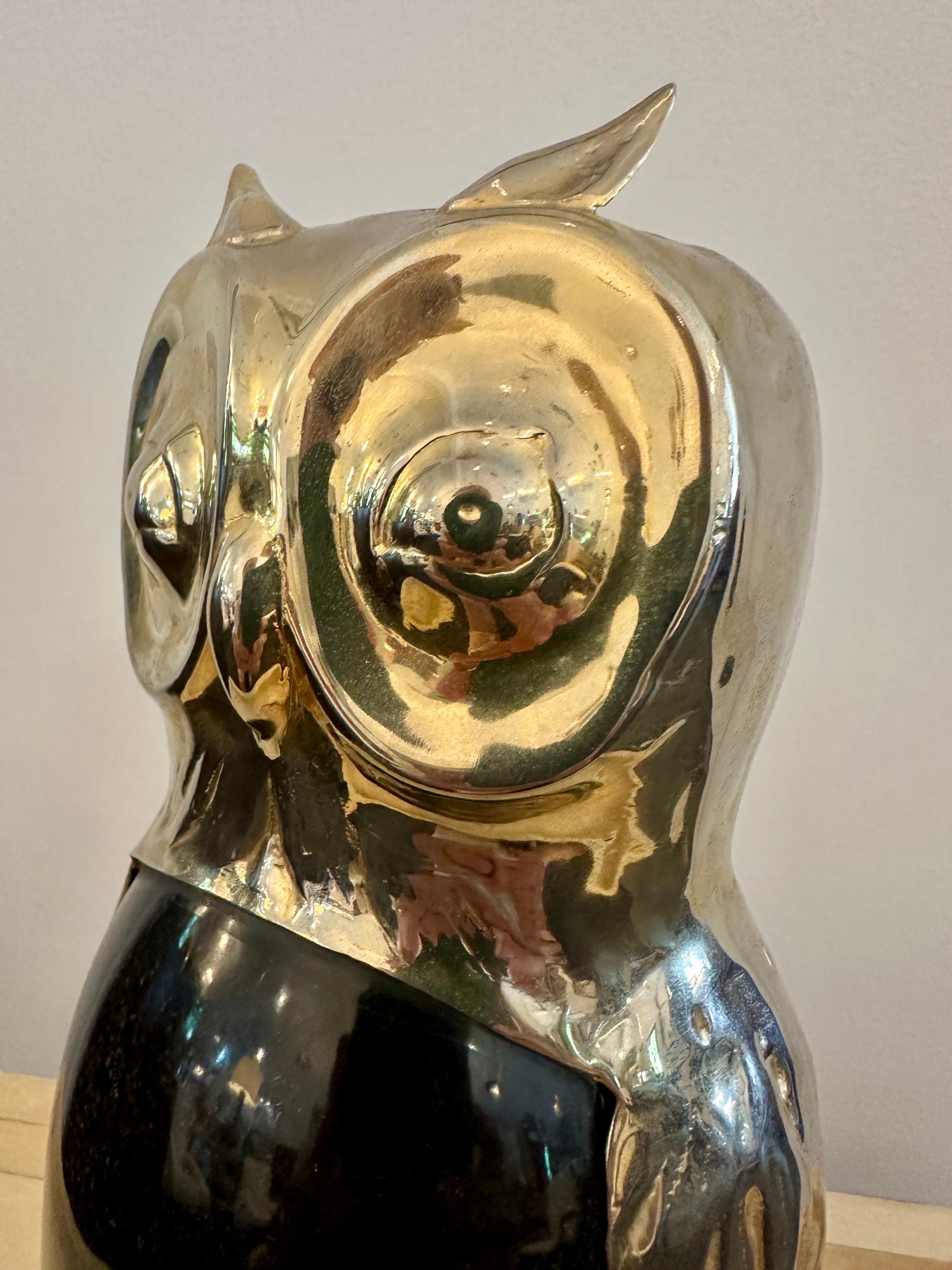 Anthony Redmile Style Stone Egg and Brass Owl Sculpture For Sale 1