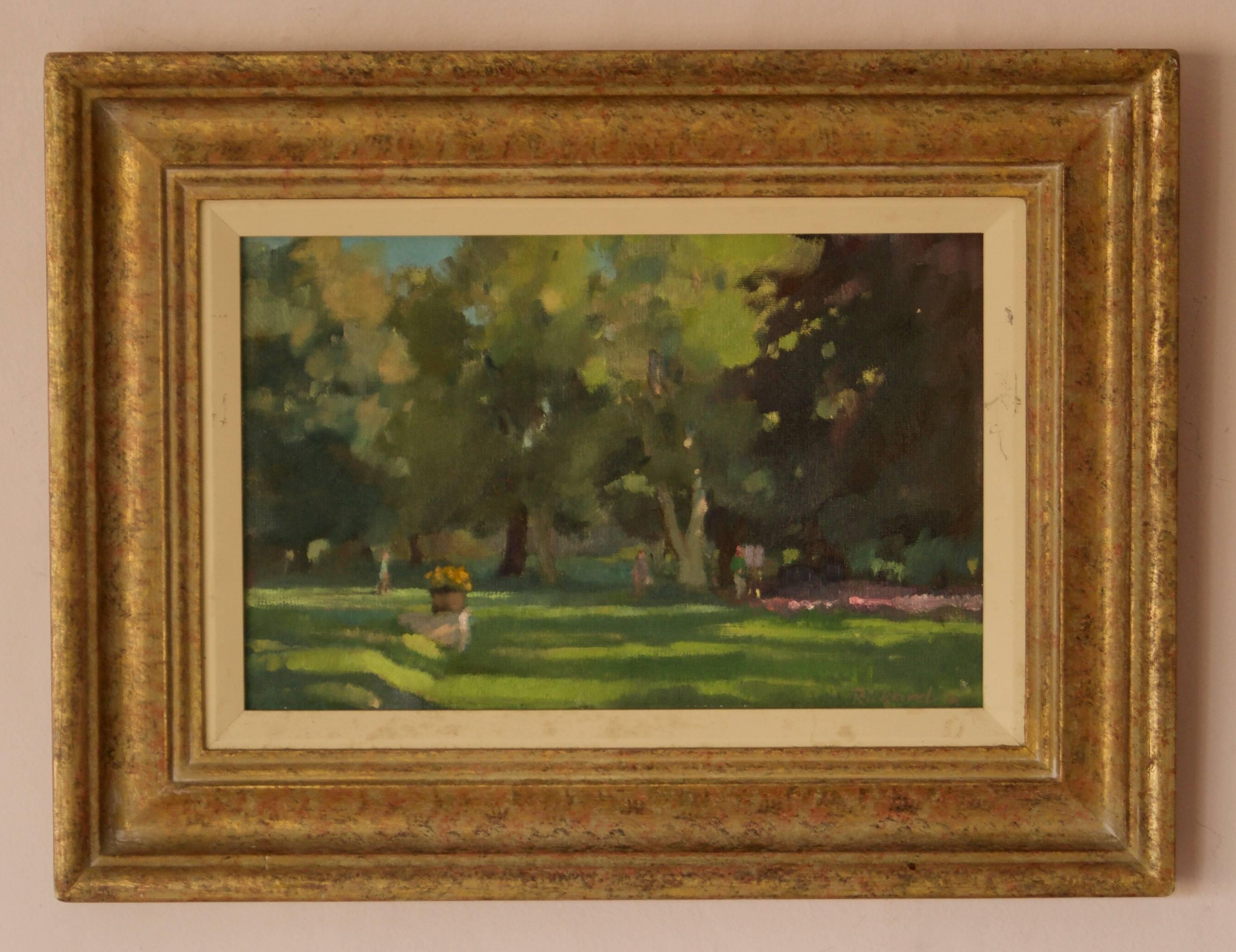Summer Park 2 - Mid 20th Century Impressionist Landscape Oil by Rickards - Painting by Anthony Rickards