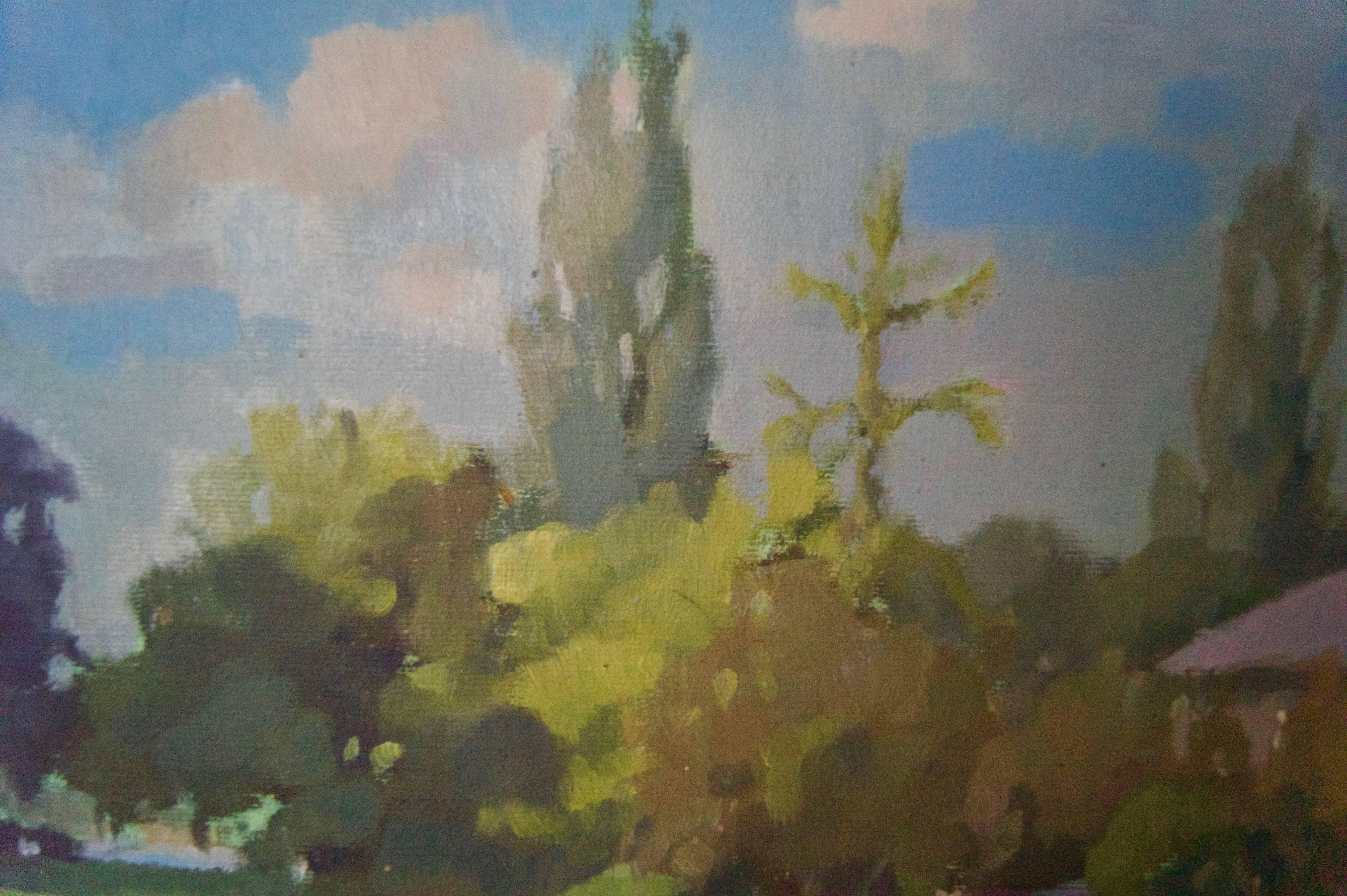 Parque de verano - Óleo impresionista de mediados del siglo XX de Anthony Rickards en venta 2