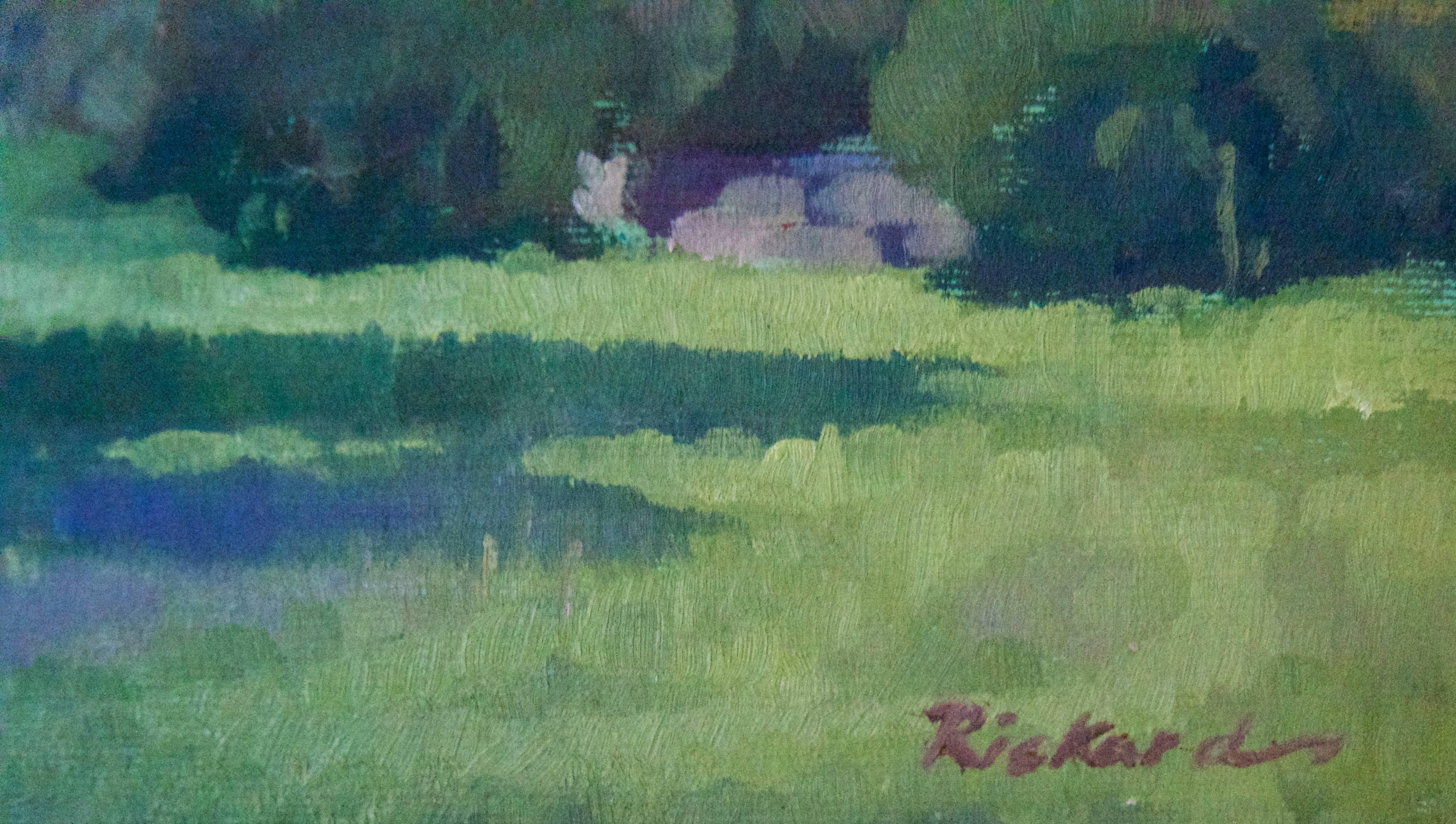 Parque de verano - Óleo impresionista de mediados del siglo XX de Anthony Rickards en venta 3