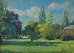 Sommergarten – Impressionistisches Ölgemälde von Anthony Rickards, Mitte des 20. Jahrhunderts  