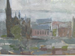 'Roseangle Kirk and the Tay Bridge' oil c 1962