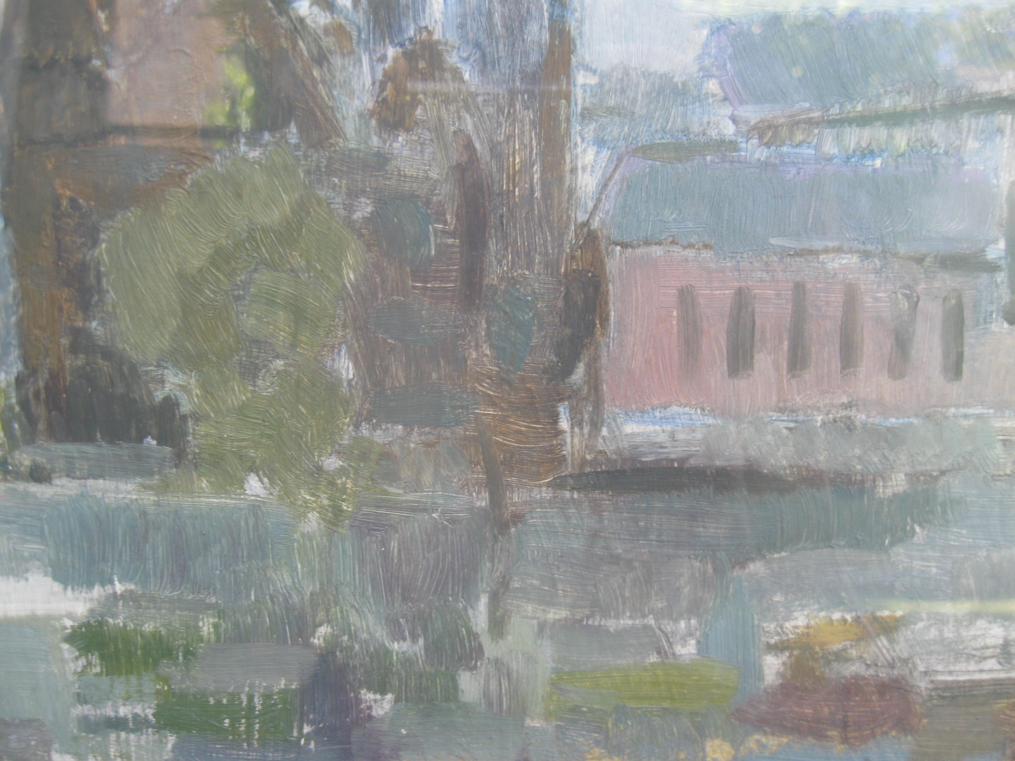 Ein schönes Ölgemälde des schottischen Künstlers Anthony S. Campbell. Pleinair gemalt. Ein sehr stimmungsvolles Bild, das die Wetter- und Lichteffekte der Mündung in der nebligen Morgenluft einfängt.
Tony Campbell machte seinen Abschluss am Duncan