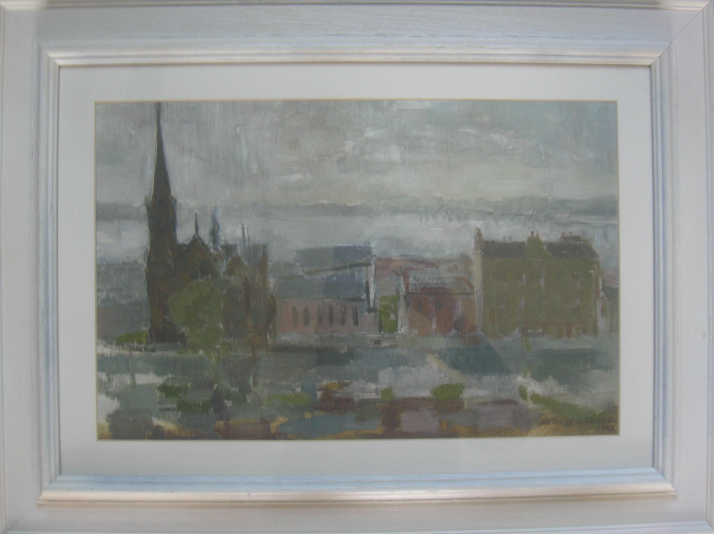 'Roseangle Kirk and the Tay Bridge' oil c 1962