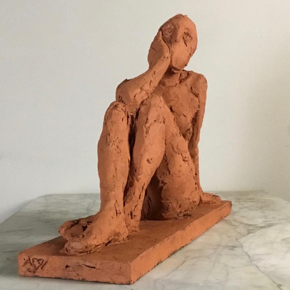 British Anthony Southwell Terracotta Seated Female Nude Sculpture For Sale