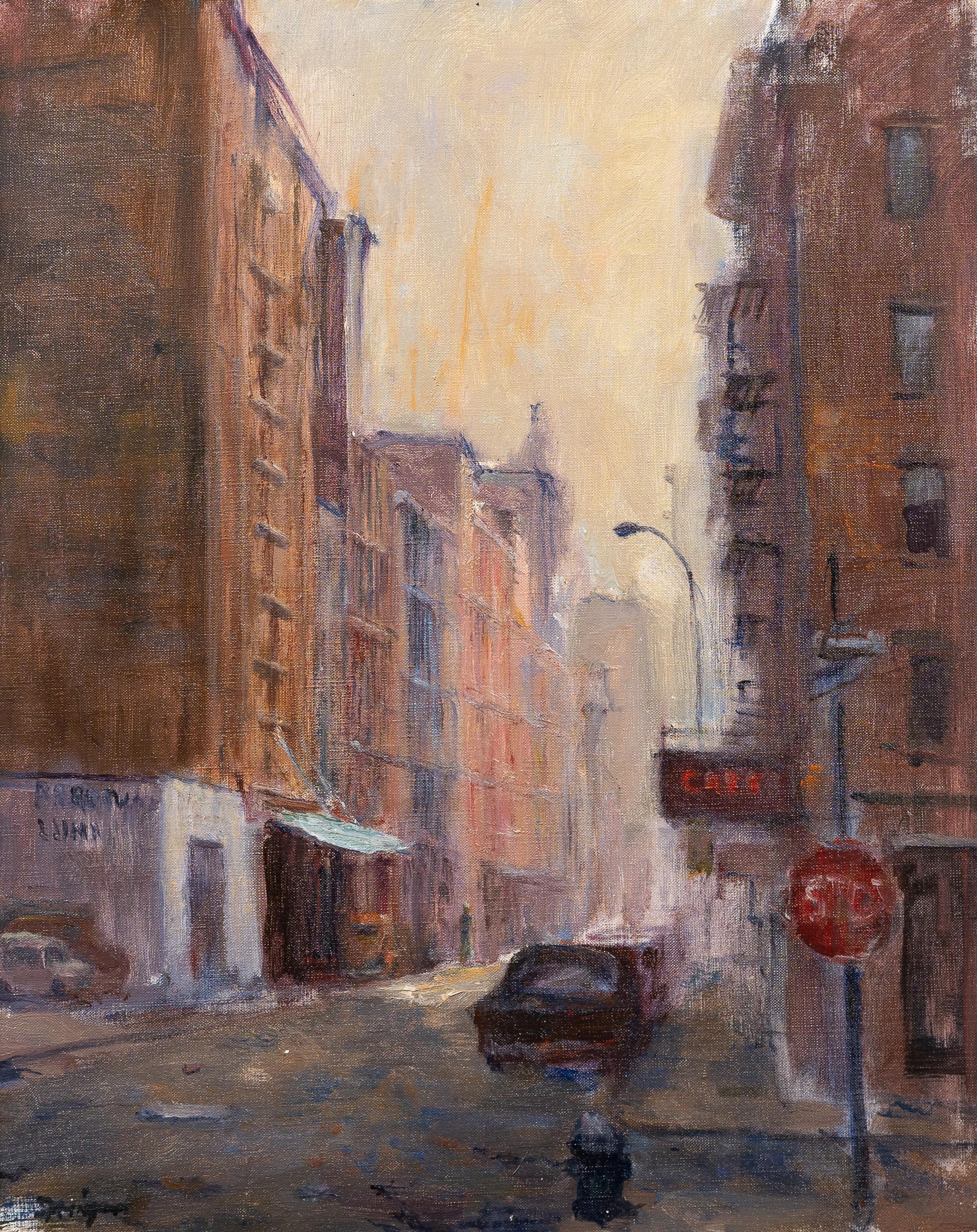 Antique American Impressionist Lower Manhattan New York Street Scene Painting For Sale 1