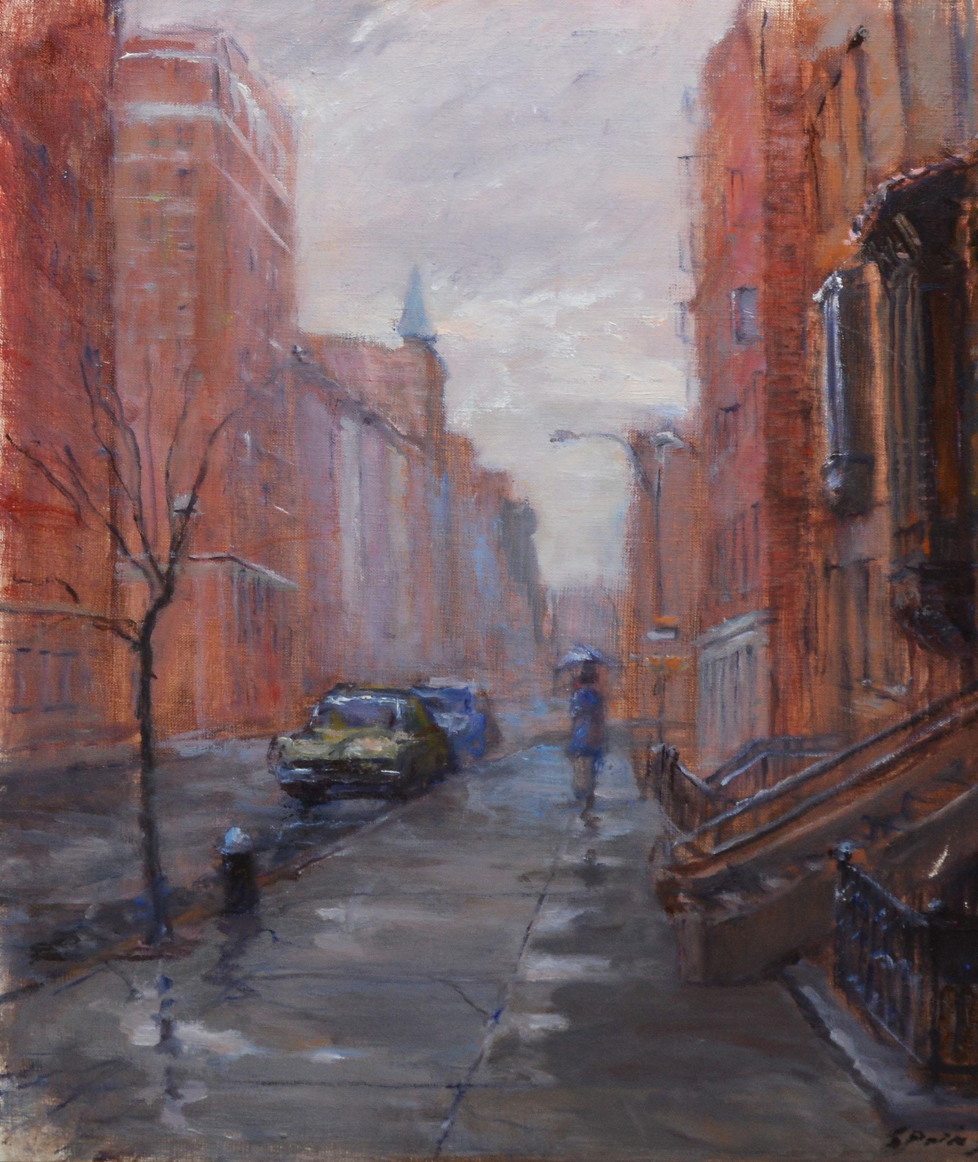 Rainy Day in the Village, Vintage Painting of New York City, Anthony Springer 1