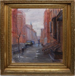 Rainy Day in the Village, Vintage Painting of New York City, Anthony Springer