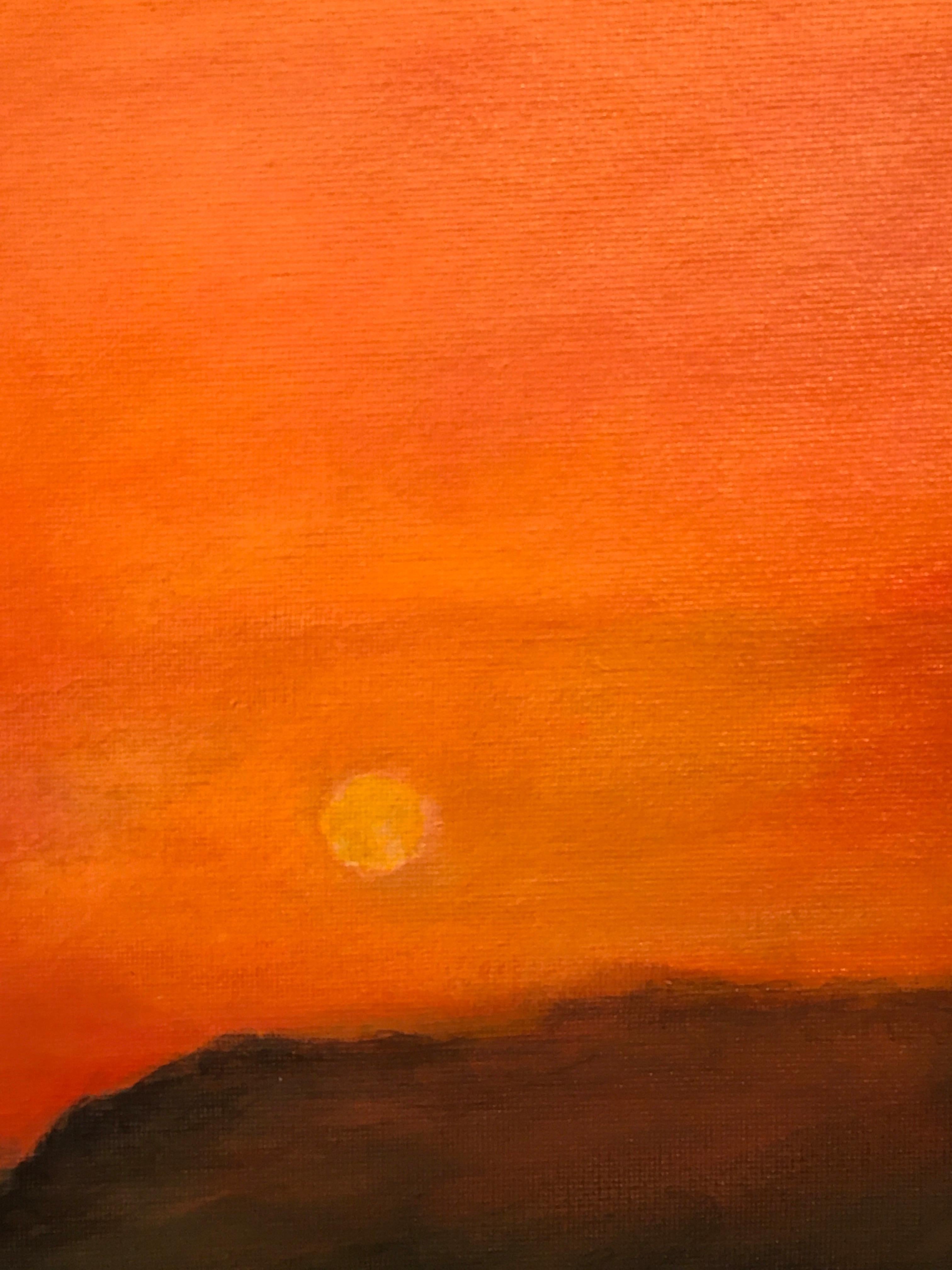red sunrise painting