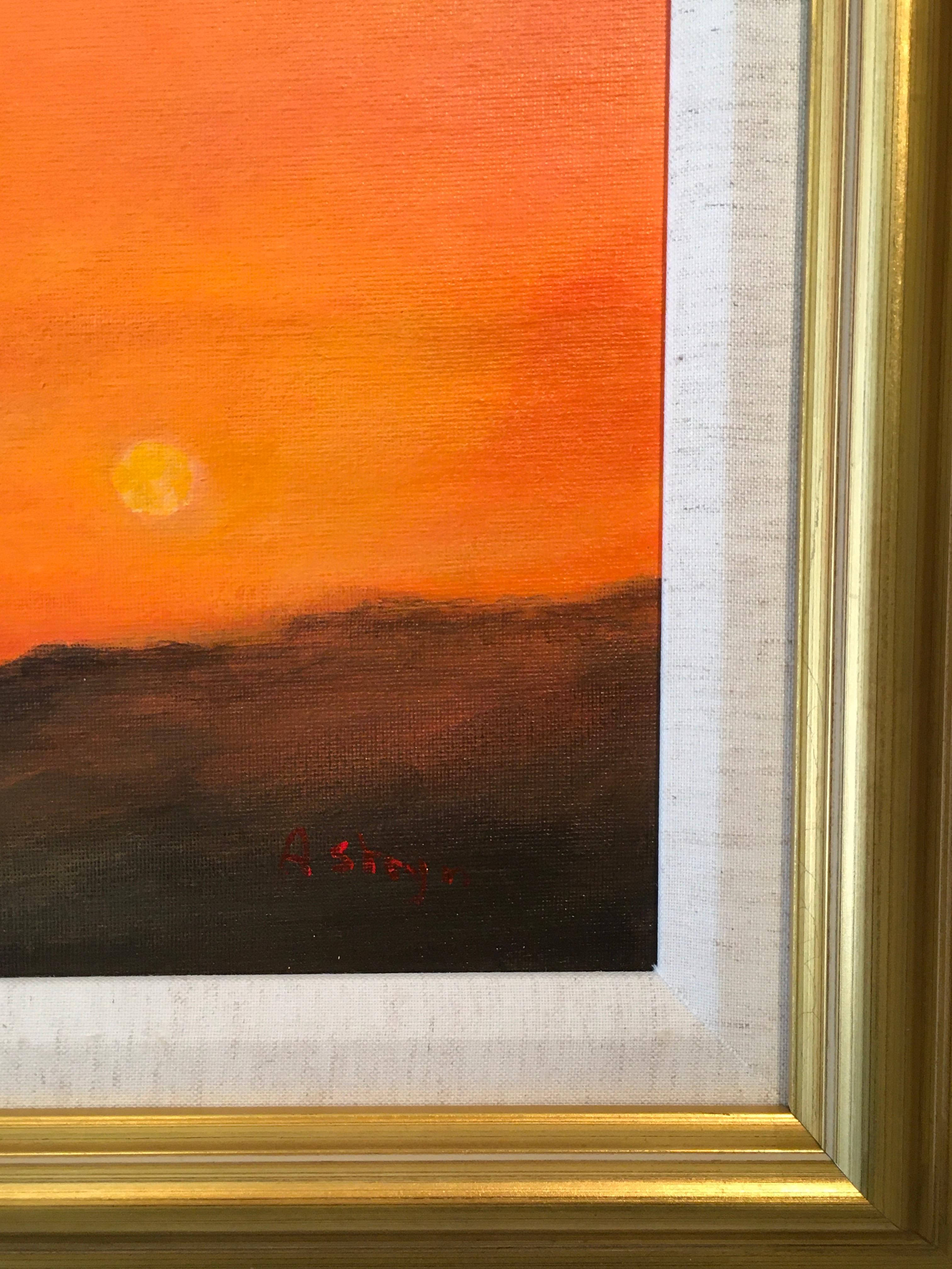 'Red Sunrise, ' by Anthony Steyn, Acrylic on Canvas Board Painting For Sale 2