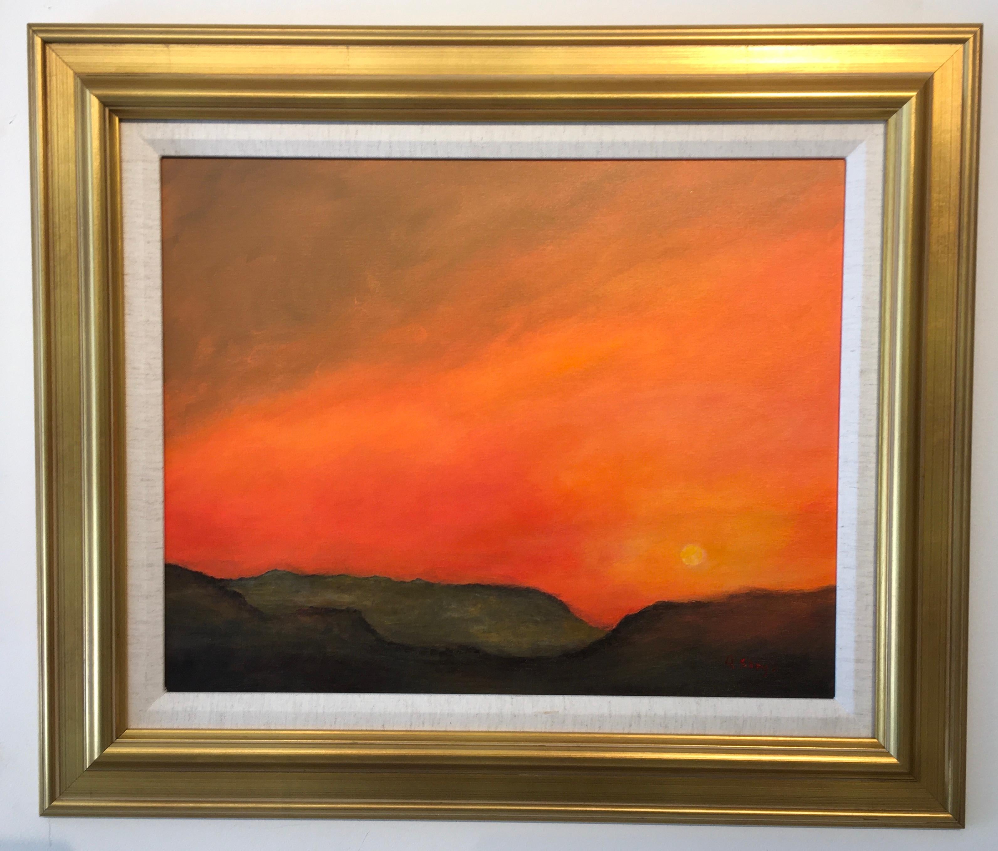 'Red Sunrise, ' by Anthony Steyn, Acrylic on Canvas Board Painting