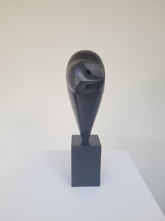 "20-20" Contemporary Bronze Sculpture Portrait of a Black Owl, Bird