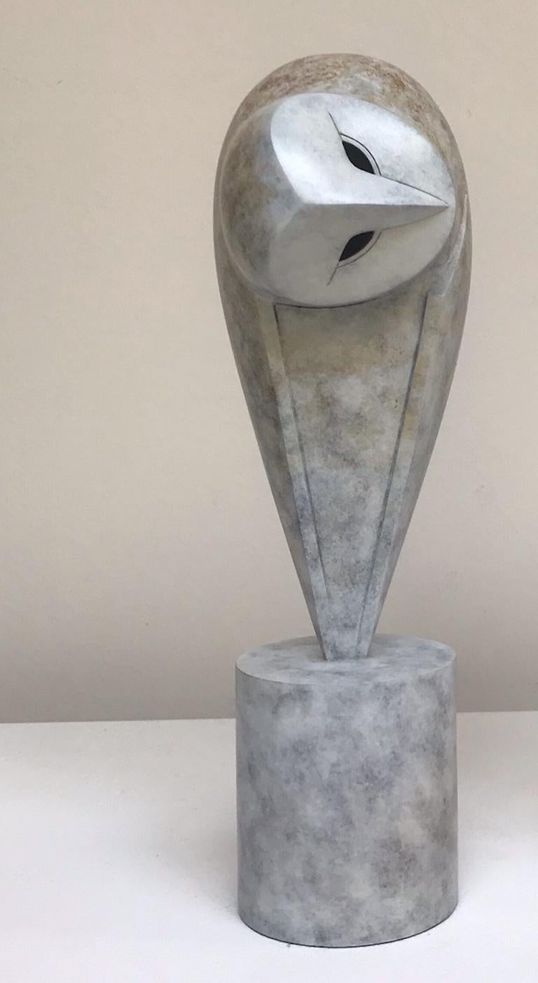 Anthony Theakston Figurative Sculpture - "20-20" Contemporary Bronze Sculpture Portrait of an Owl, Bird