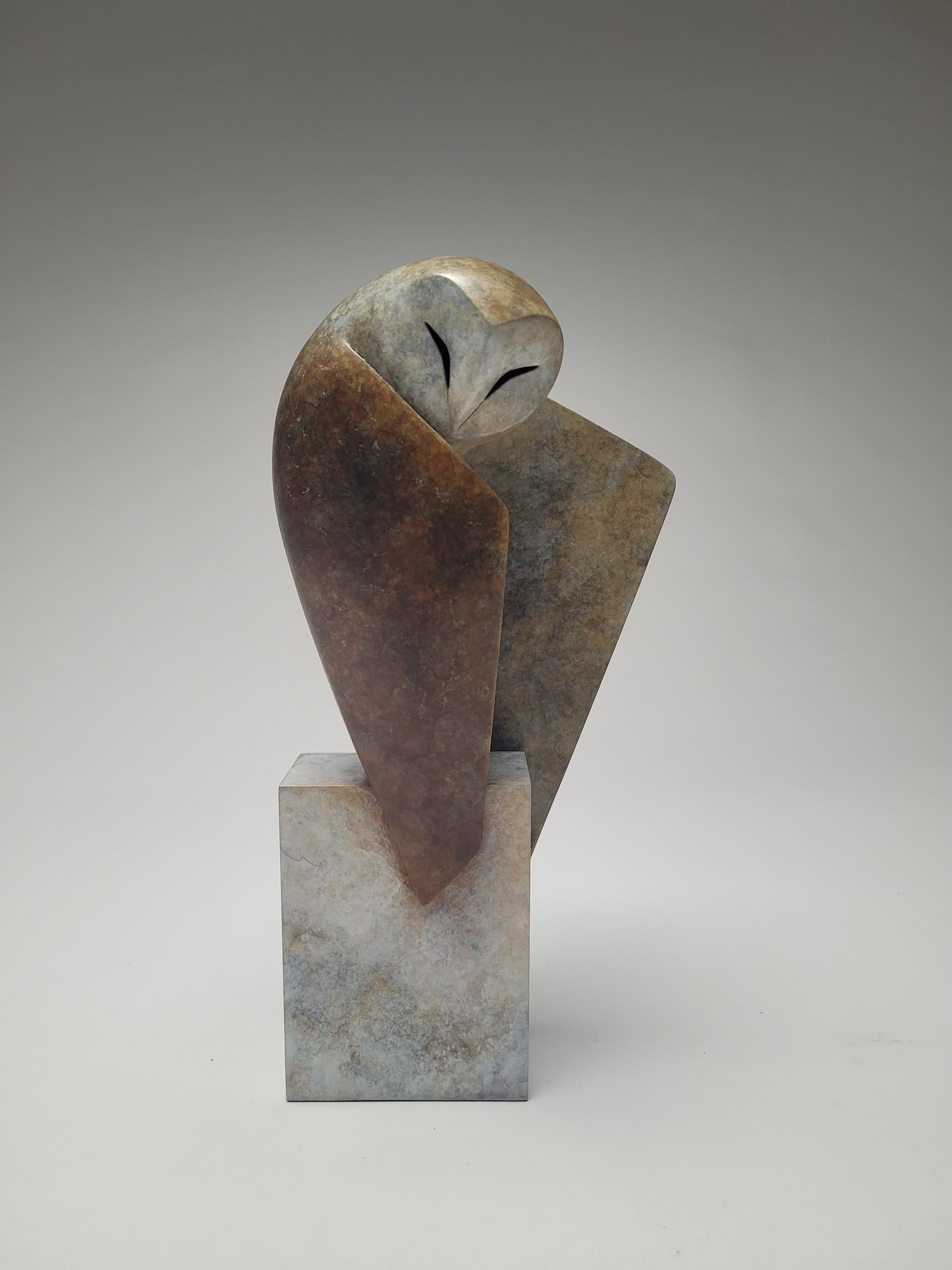 Anthony Theakston Figurative Sculpture - "Bastion 3" Contemporary Bronze Sculpture Portrait of an Owl, Bird