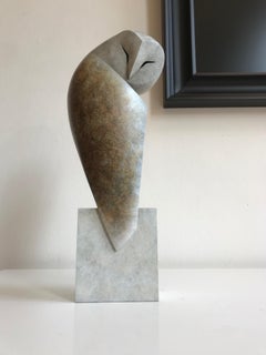 "Bastion" Contemporary Bronze Sculpture Portrait of an Owl, Barn Owl