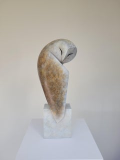 "Bastion" Contemporary Bronze Sculpture Portrait of an Owl, Barn Owl