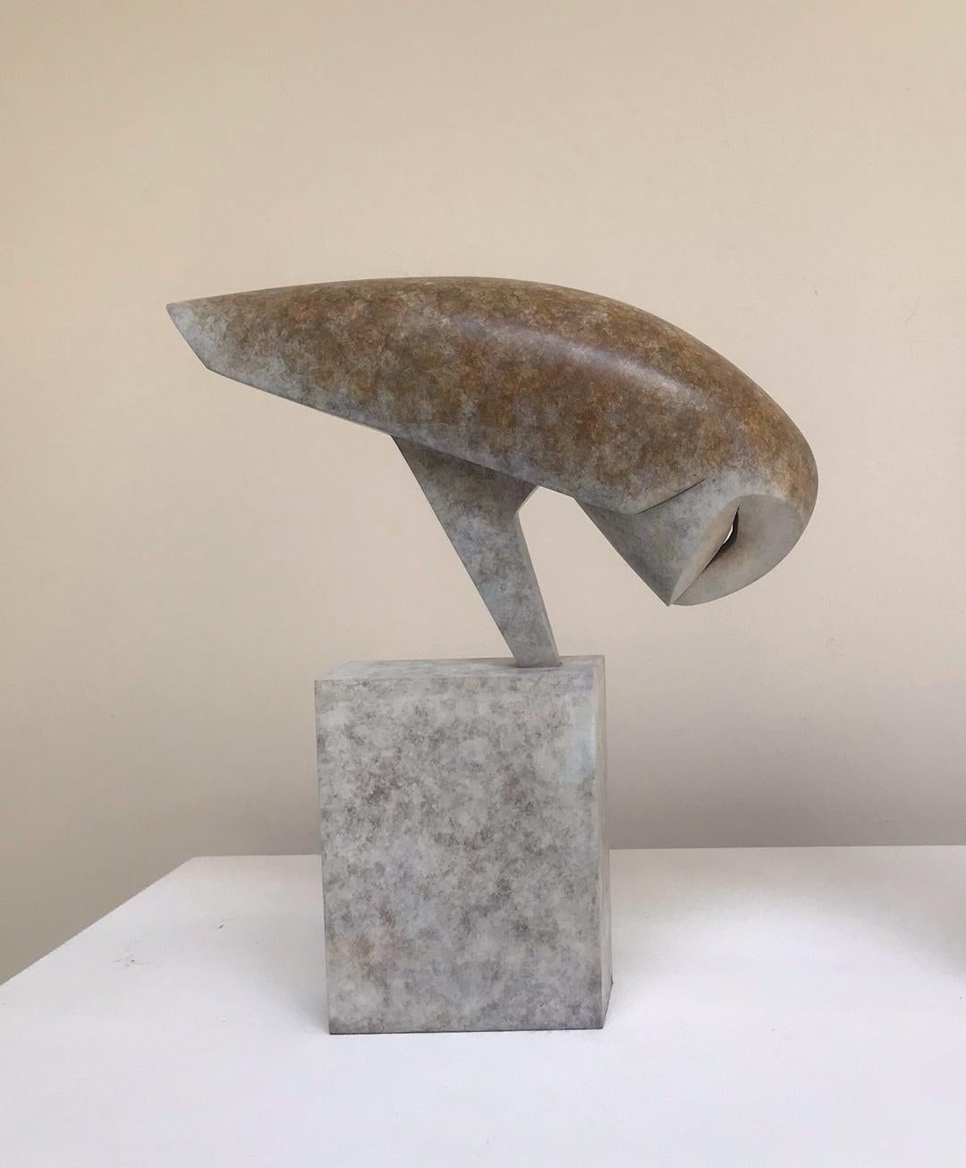 Figurative Sculpture Anthony Theakston - « Huit Hibou » - Sculpture contemporaine en bronze - Portrait d'un Hibou, Hibou de grange