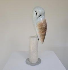 Original Peaceful" Zeitgenössische Bronzeskulptur Porträt einer Eule, Schleiereule