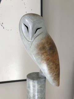 "Original paisible" Sculpture contemporaine en bronze Portrait d'un hibou, oiseau