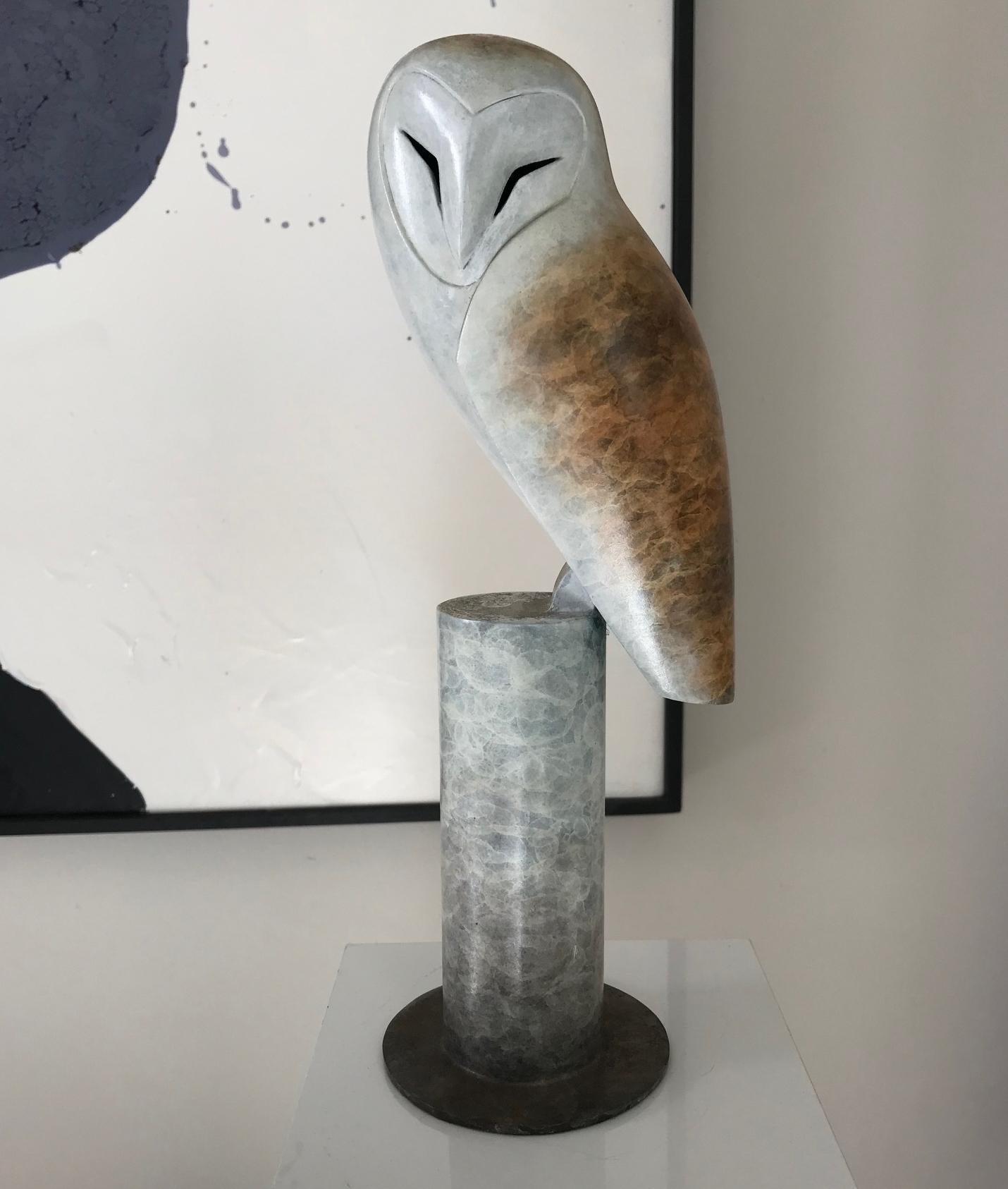 Anthony Theakston Figurative Sculpture - "Original Peaceful" Contemporary Bronze Sculpture Portrait of an Owl, Bird